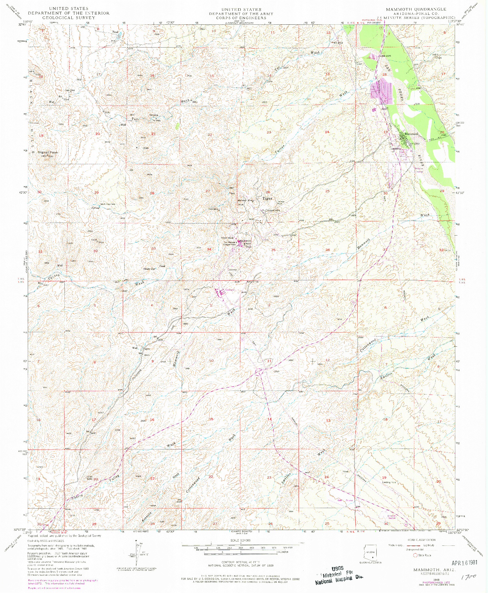 USGS 1:24000-SCALE QUADRANGLE FOR MAMMOTH, AZ 1948