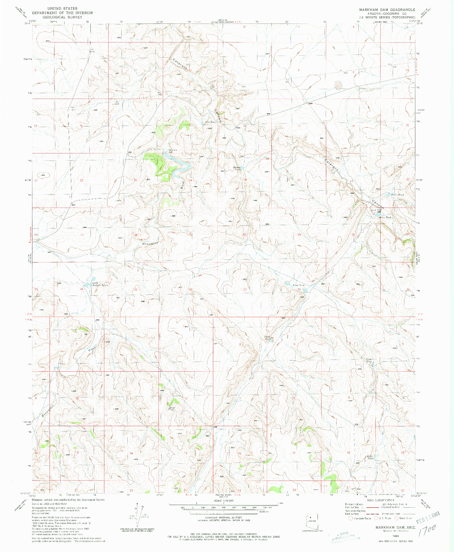USGS 1:24000-SCALE QUADRANGLE FOR MARKHAM DAM, AZ 1980