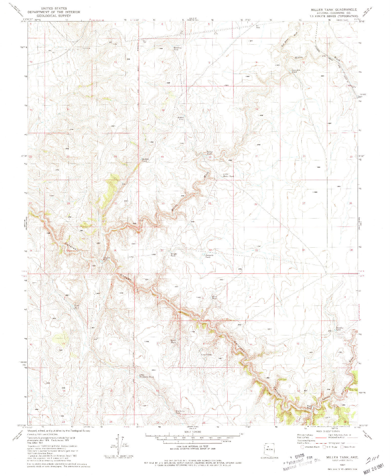 USGS 1:24000-SCALE QUADRANGLE FOR MILLER TANK, AZ 1981