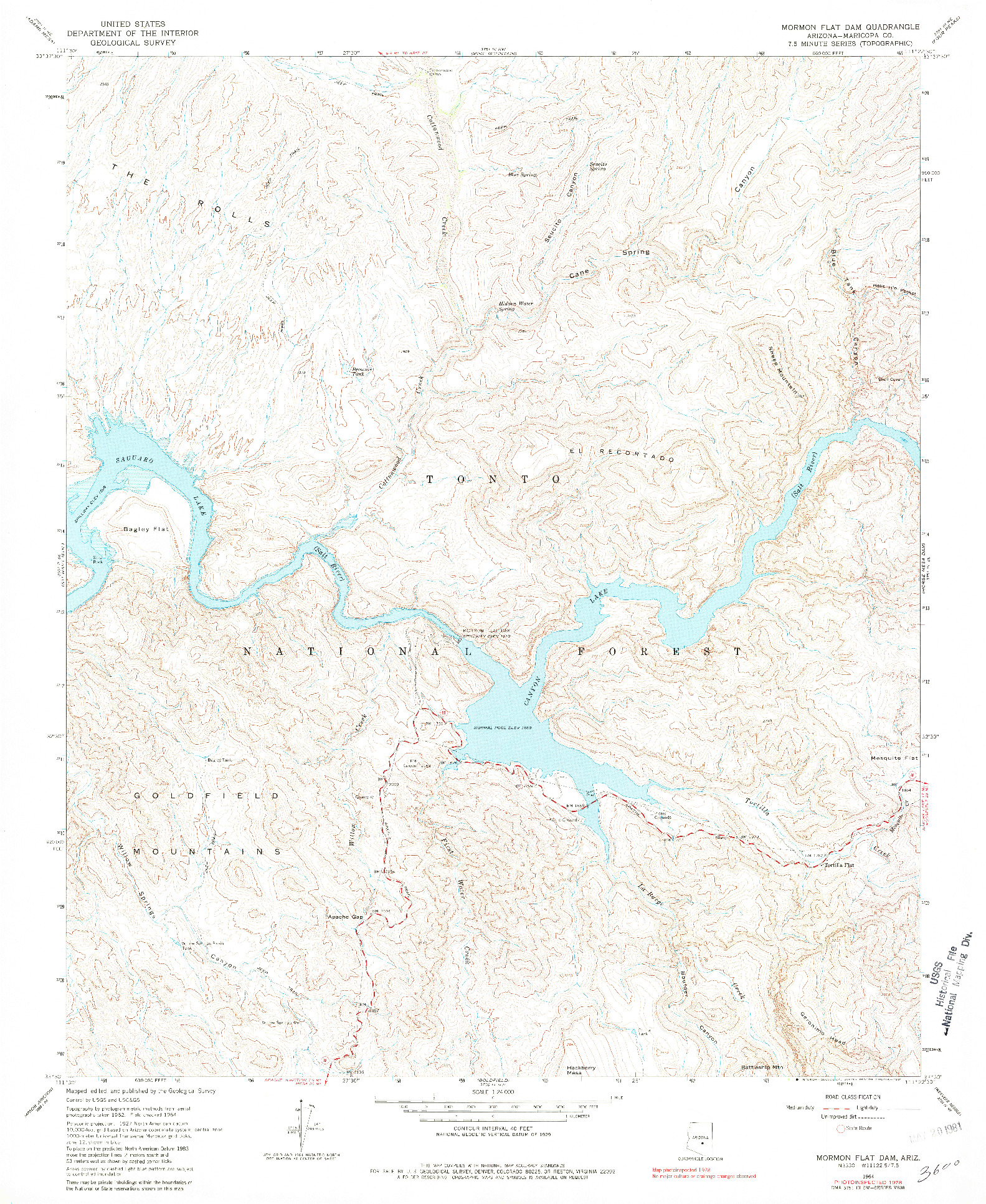 USGS 1:24000-SCALE QUADRANGLE FOR MORMON FLAT DAM, AZ 1964