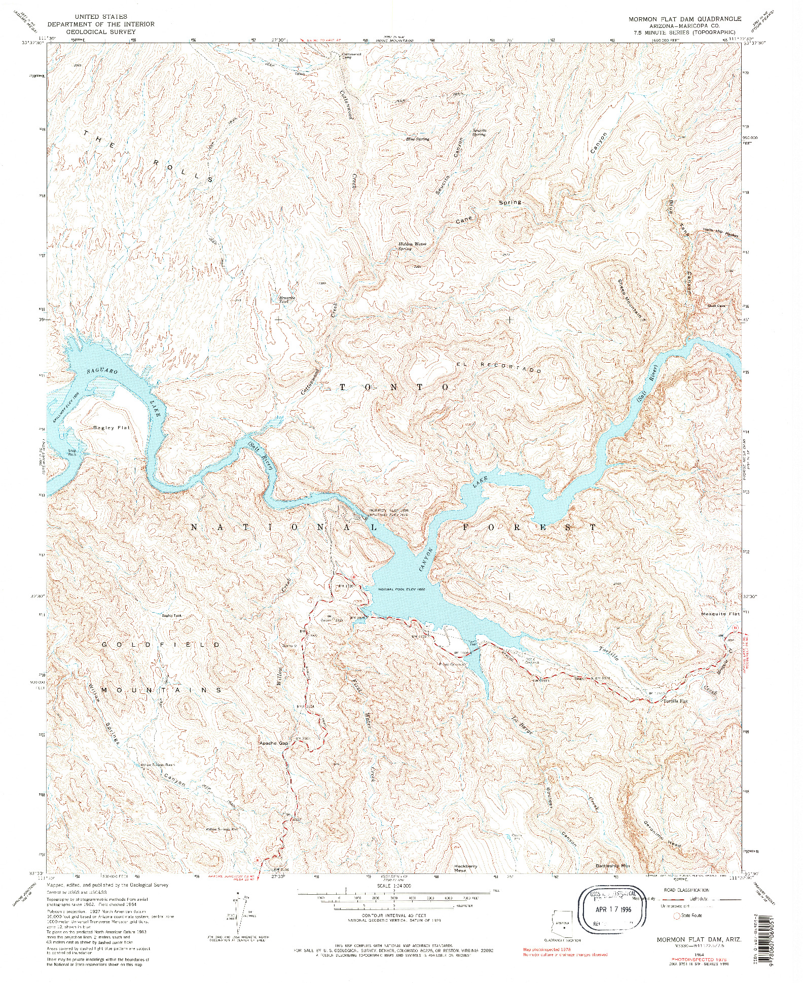 USGS 1:24000-SCALE QUADRANGLE FOR MORMON FLAT DAM, AZ 1964