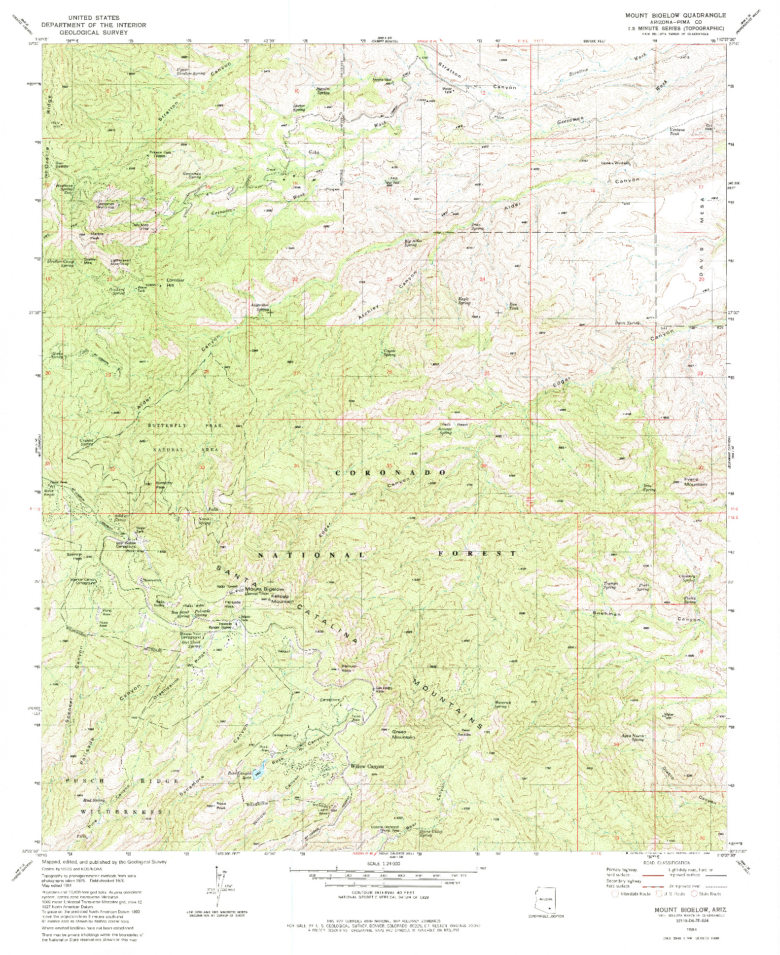 USGS 1:24000-SCALE QUADRANGLE FOR MOUNT BIGELOW, AZ 1981