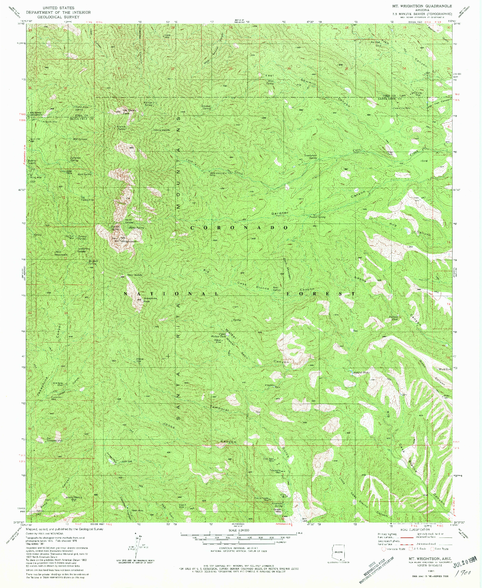 USGS 1:24000-SCALE QUADRANGLE FOR MT. WRIGHTSON, AZ 1981