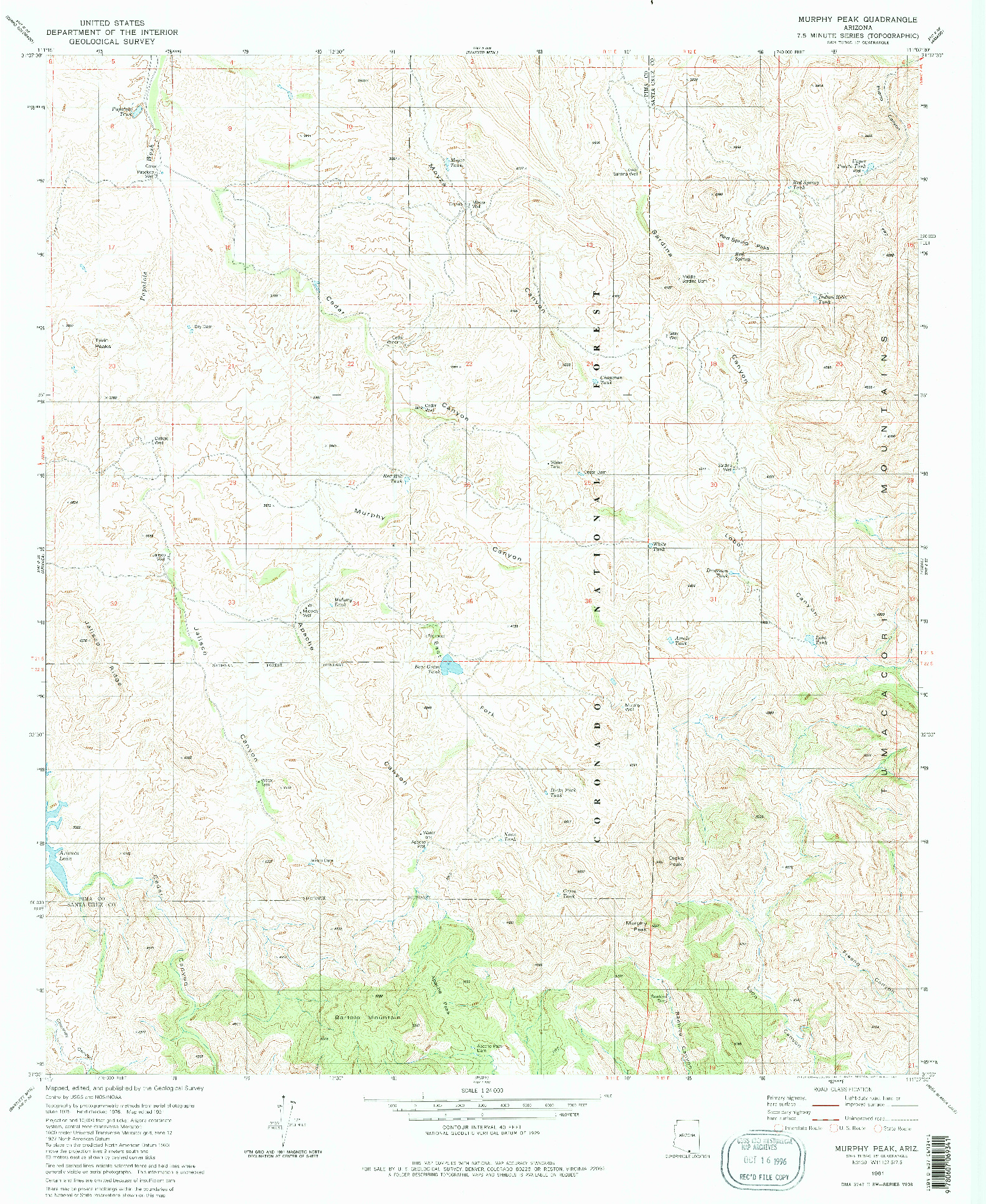 USGS 1:24000-SCALE QUADRANGLE FOR MURPHY PEAK, AZ 1981