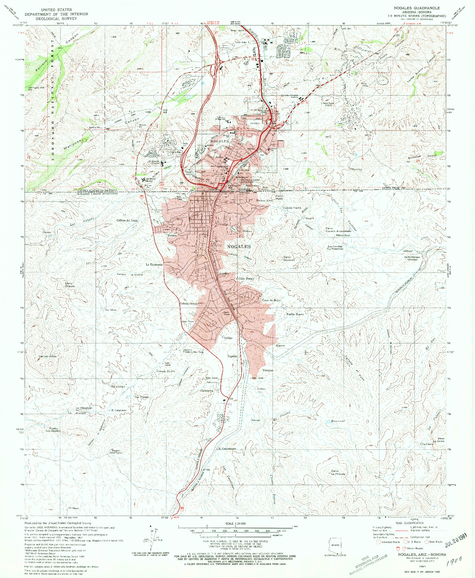 USGS 1:24000-SCALE QUADRANGLE FOR NOGALES, AZ 1981