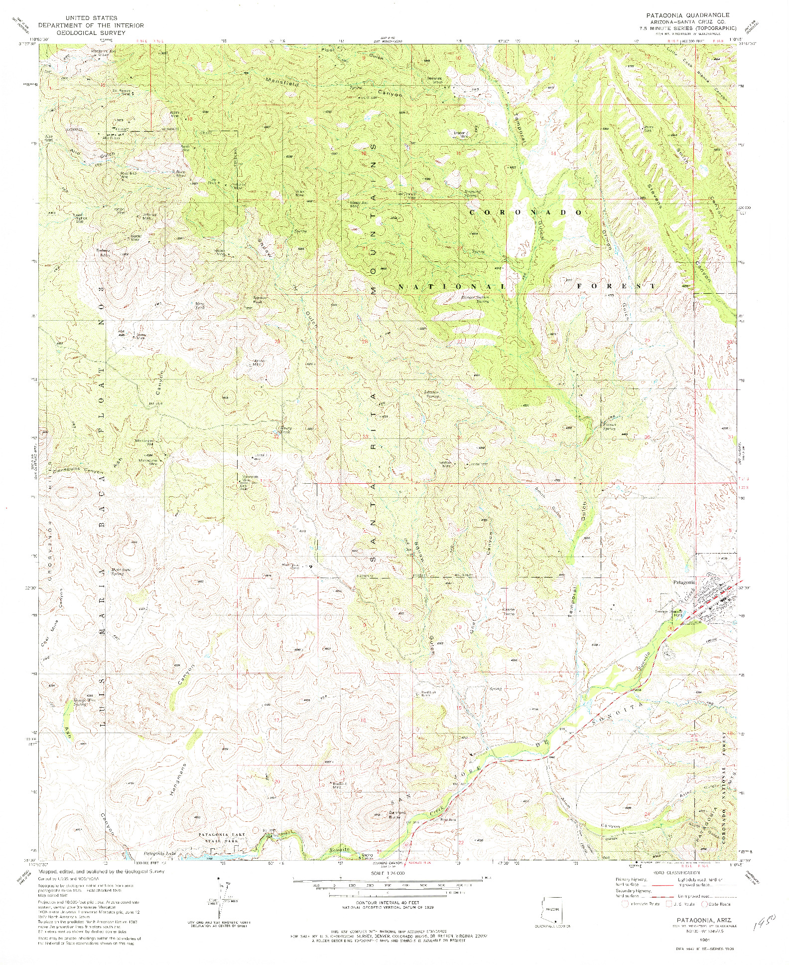 USGS 1:24000-SCALE QUADRANGLE FOR PATAGONIA, AZ 1981