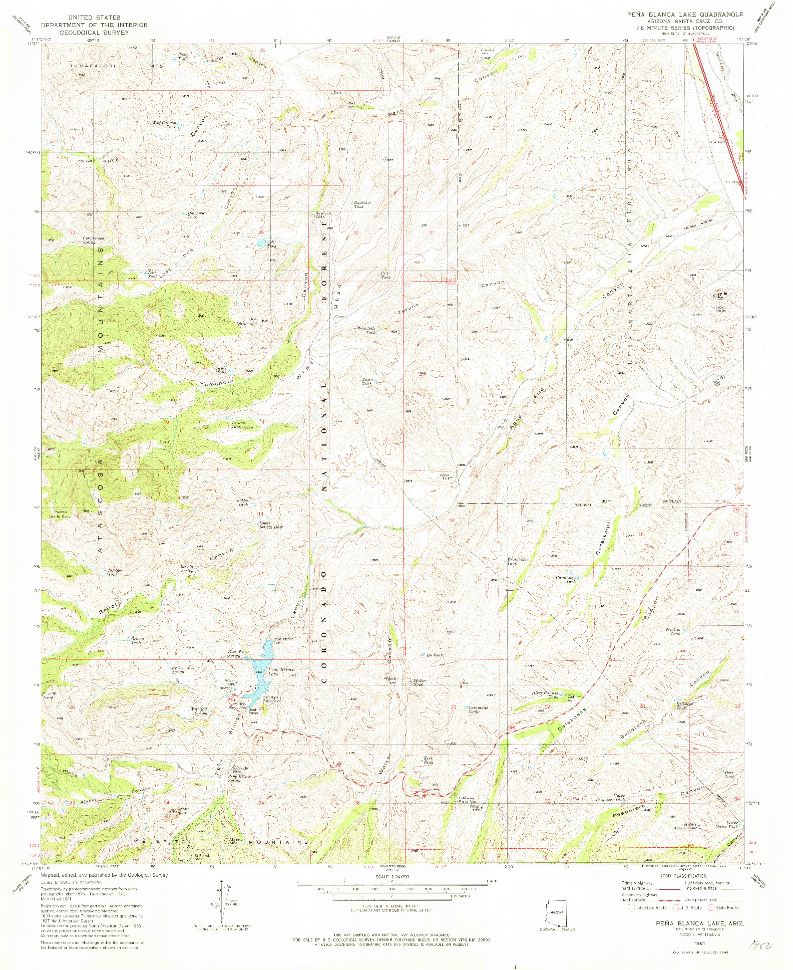 USGS 1:24000-SCALE QUADRANGLE FOR PENA BLANCA LAKE, AZ 1981