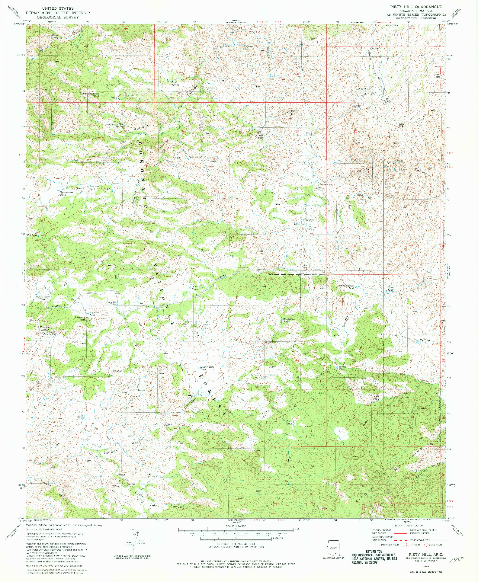 USGS 1:24000-SCALE QUADRANGLE FOR PIETY HILL, AZ 1981