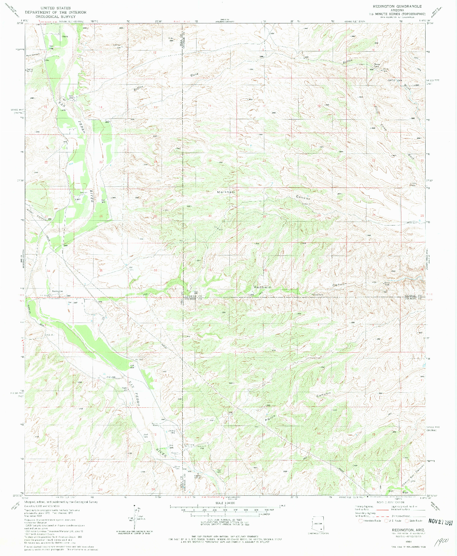 USGS 1:24000-SCALE QUADRANGLE FOR REDINGTON, AZ 1981