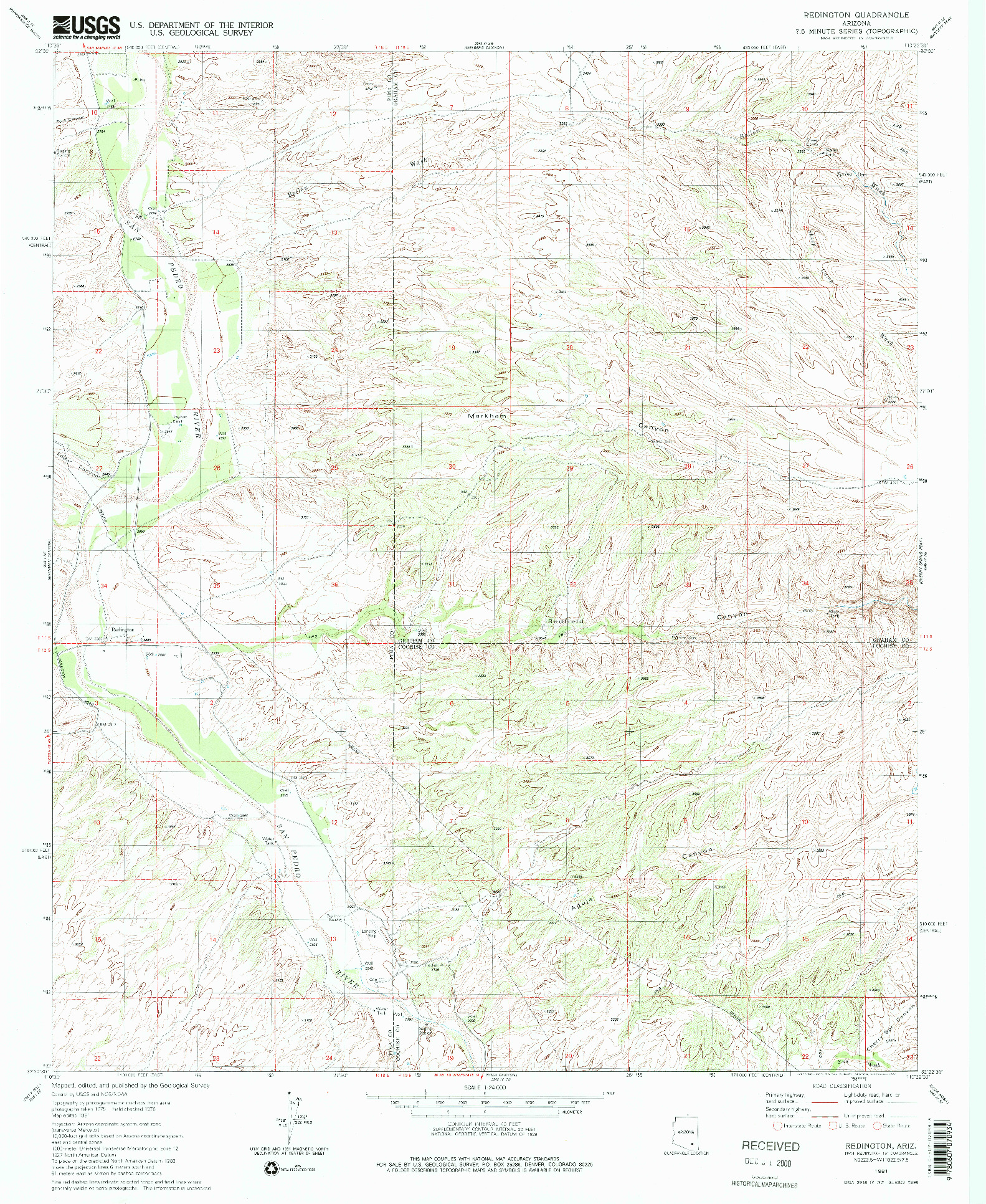 USGS 1:24000-SCALE QUADRANGLE FOR REDINGTON, AZ 1981