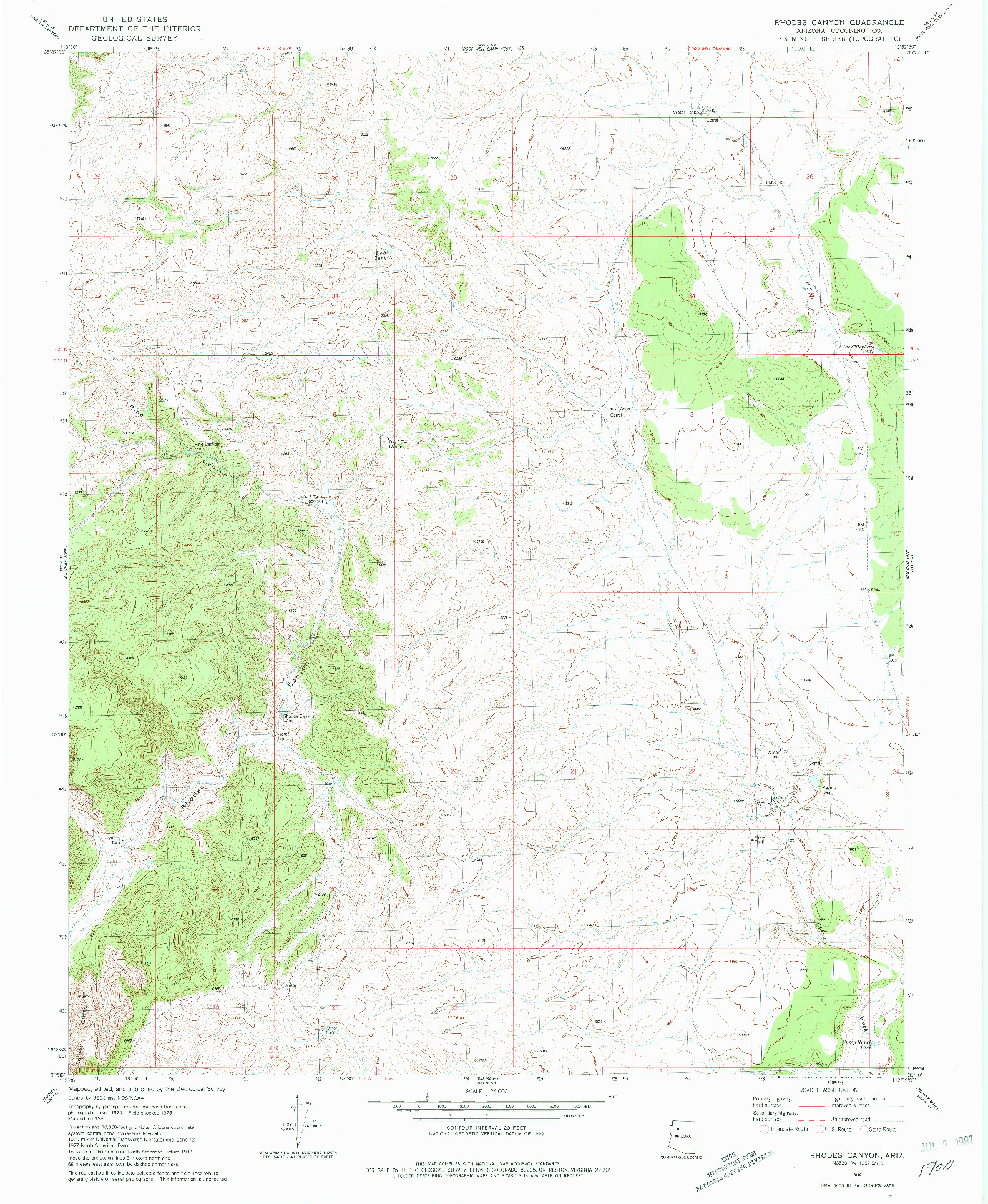 USGS 1:24000-SCALE QUADRANGLE FOR RHODES CANYON, AZ 1981
