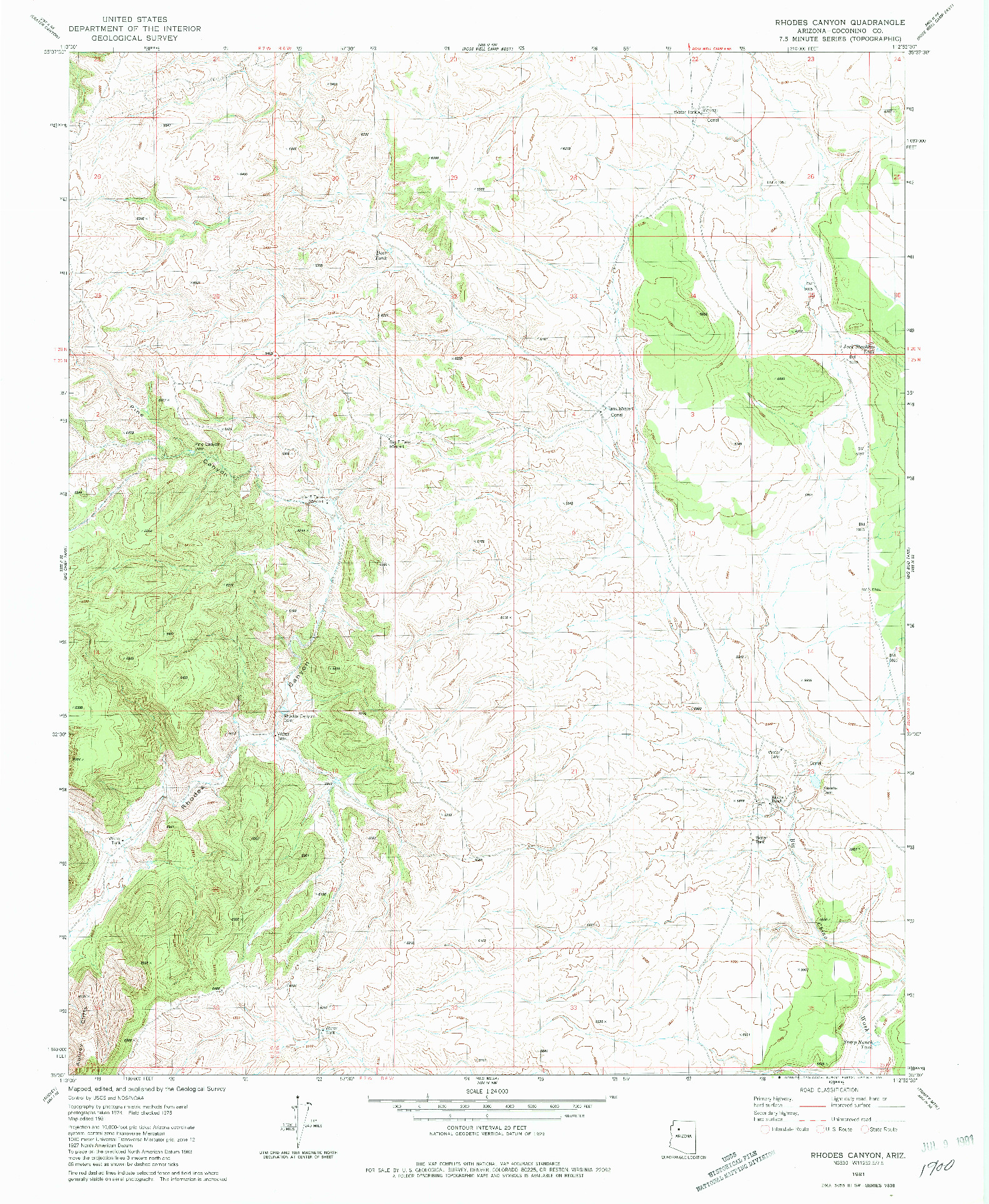 USGS 1:24000-SCALE QUADRANGLE FOR RHODES CANYON, AZ 1981
