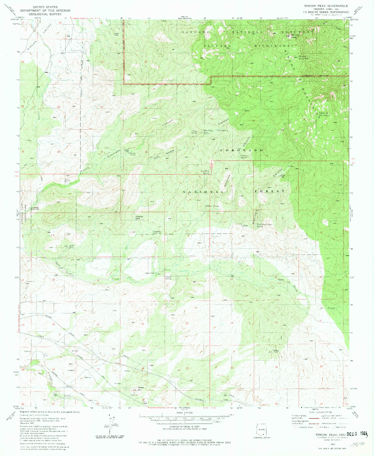 USGS 1:24000-SCALE QUADRANGLE FOR RINCON PEAK, AZ 1981