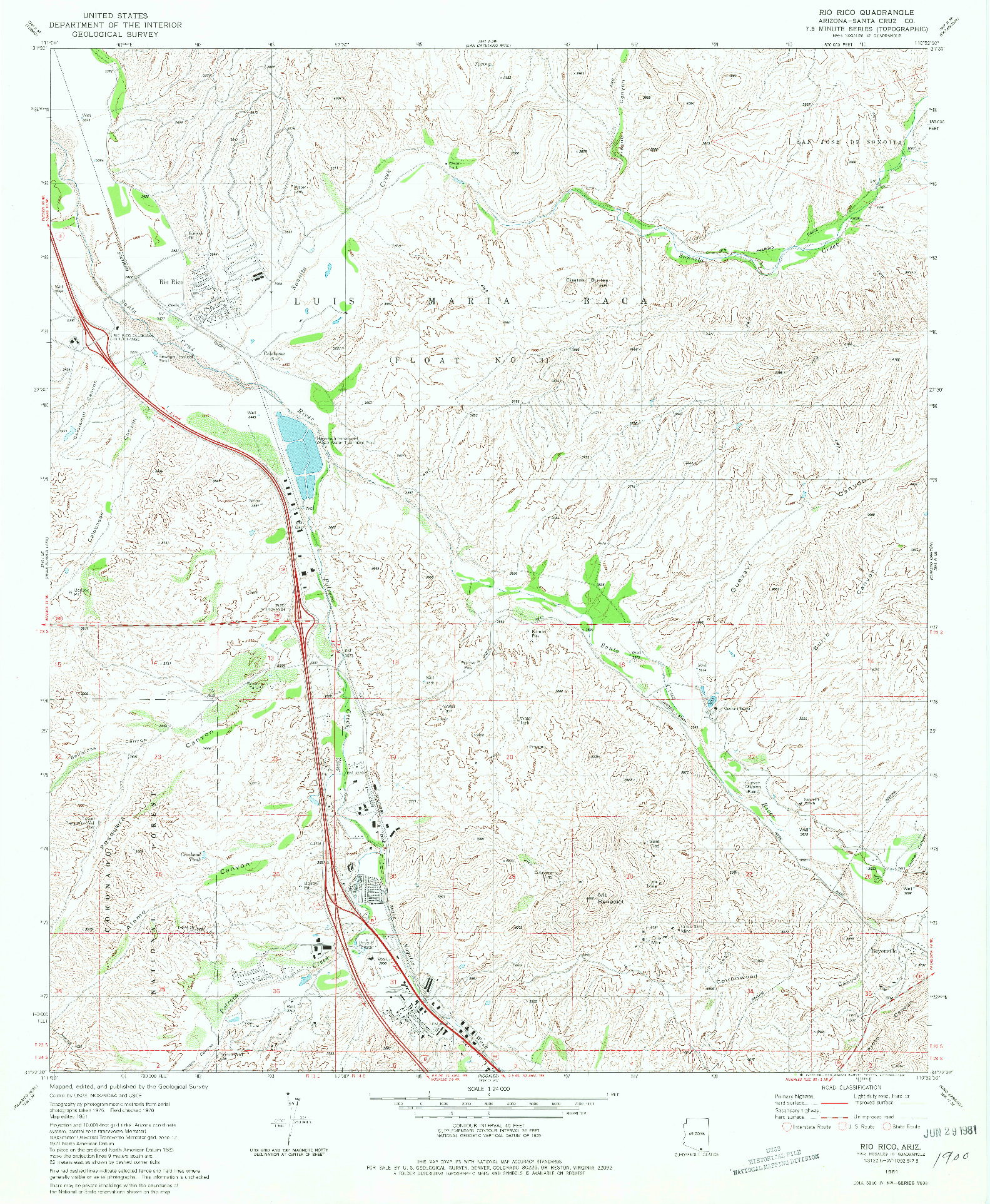 USGS 1:24000-SCALE QUADRANGLE FOR RIO RICO, AZ 1981