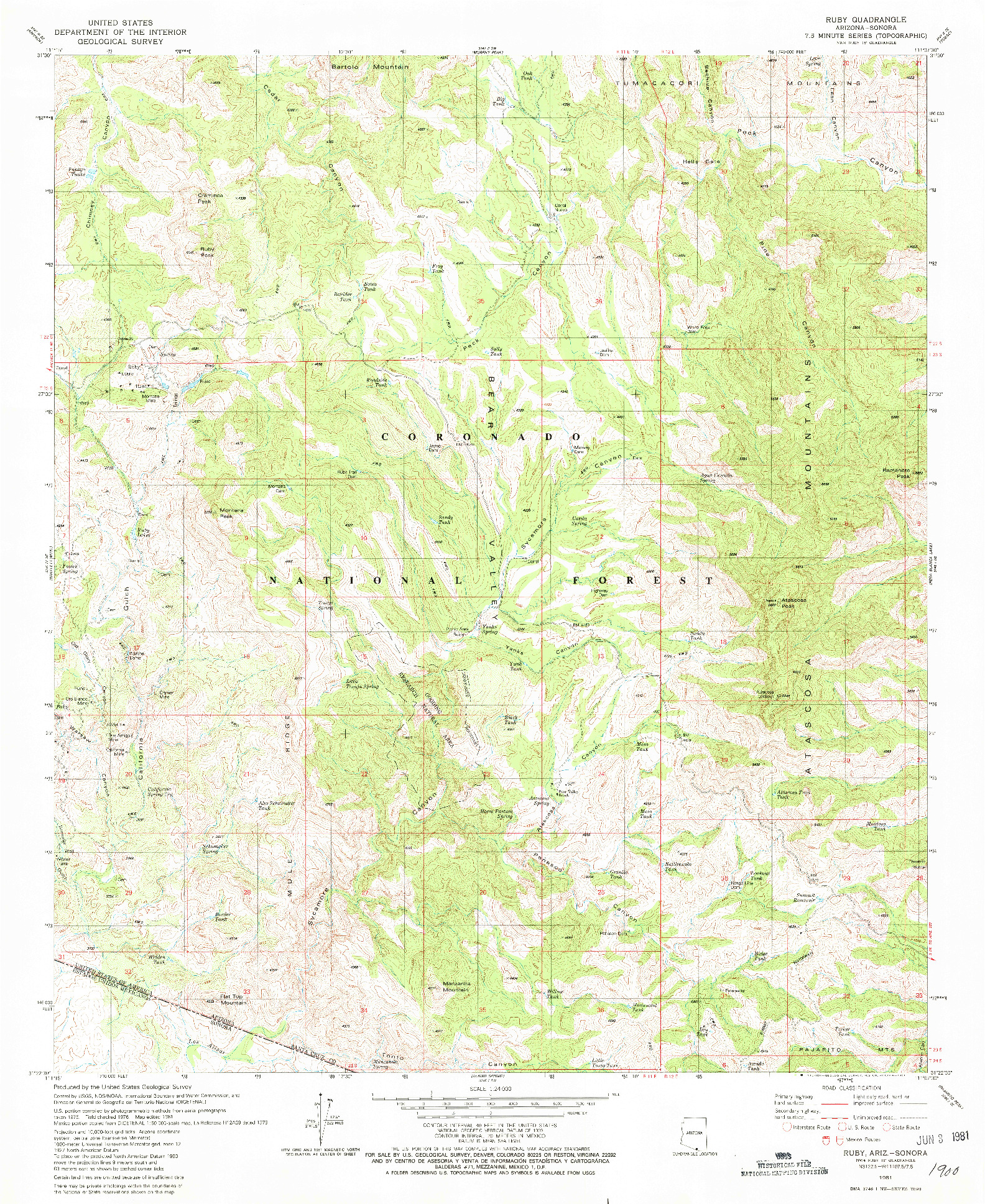 USGS 1:24000-SCALE QUADRANGLE FOR RUBY, AZ 1981