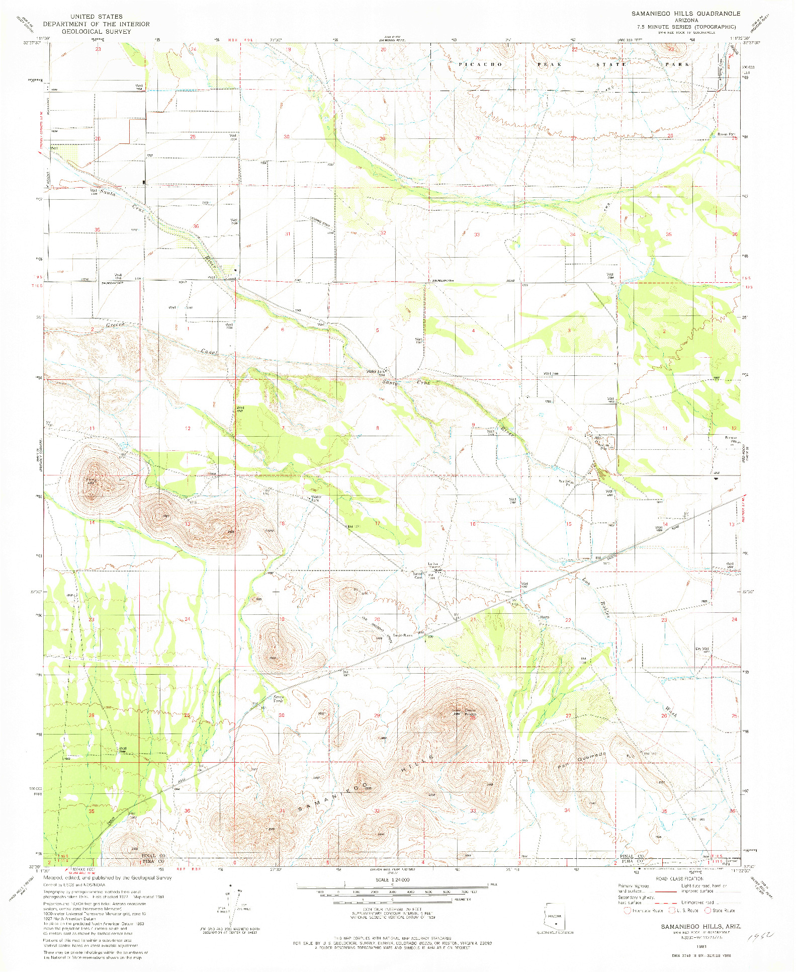 USGS 1:24000-SCALE QUADRANGLE FOR SAMANIEGO HILLS, AZ 1981