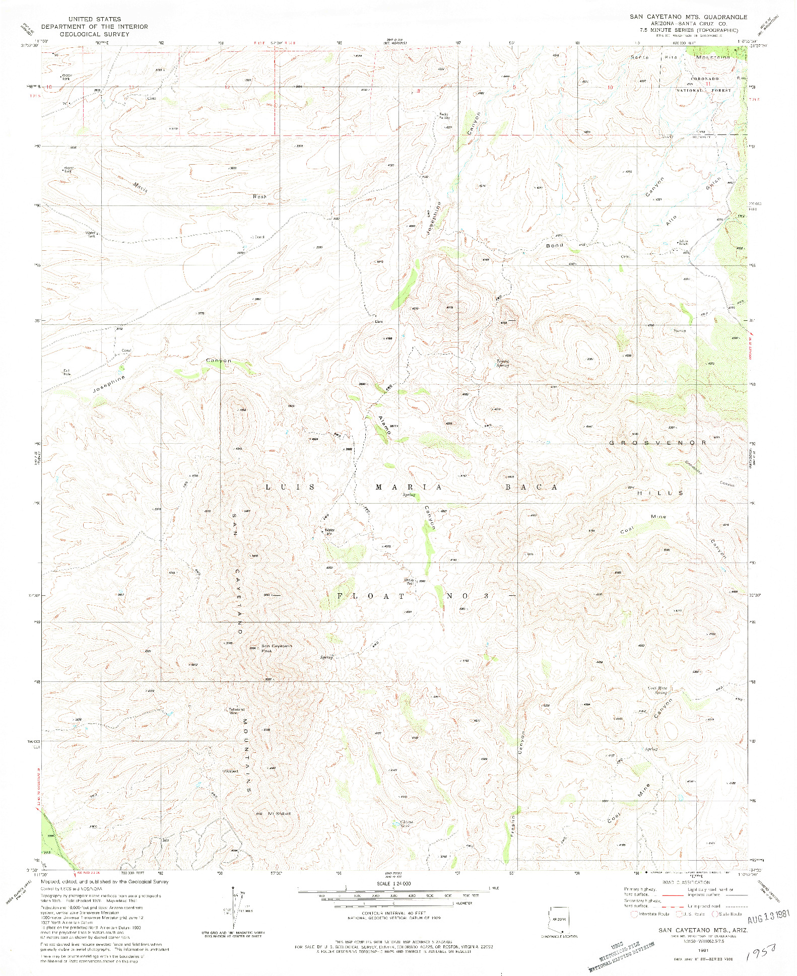 USGS 1:24000-SCALE QUADRANGLE FOR SAN CAYETANO MTS., AZ 1981