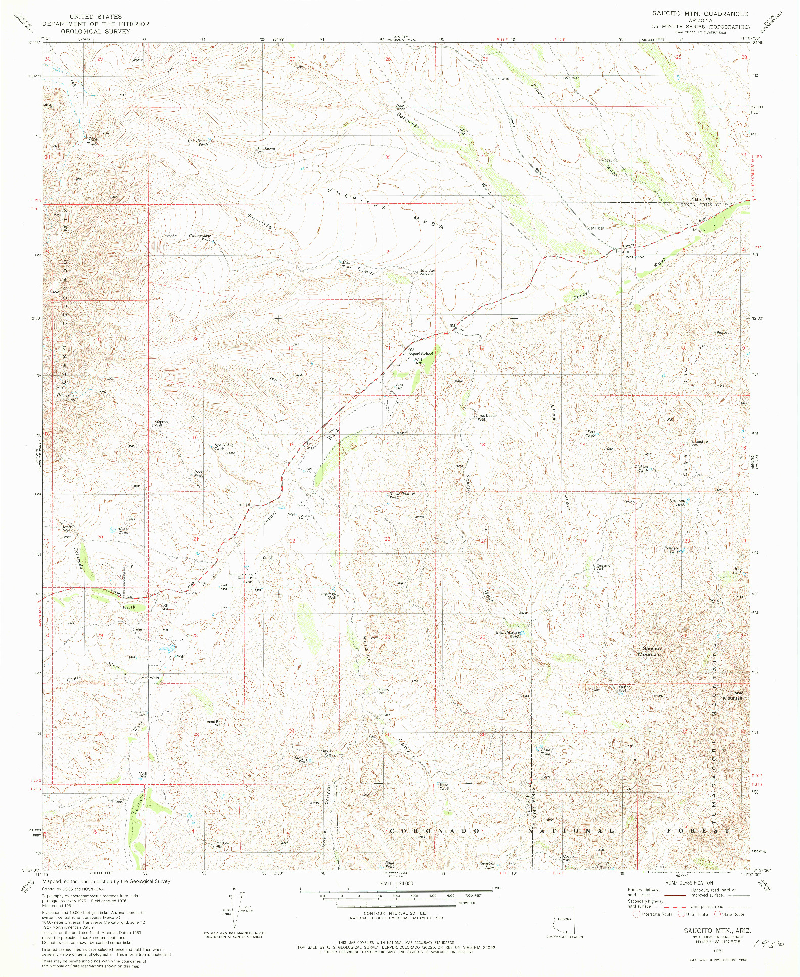 USGS 1:24000-SCALE QUADRANGLE FOR SAUCITO MTN., AZ 1981