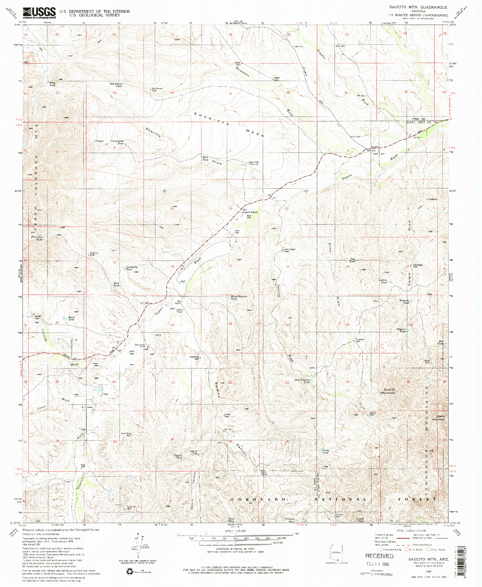 USGS 1:24000-SCALE QUADRANGLE FOR SAUCITO MTN., AZ 1981