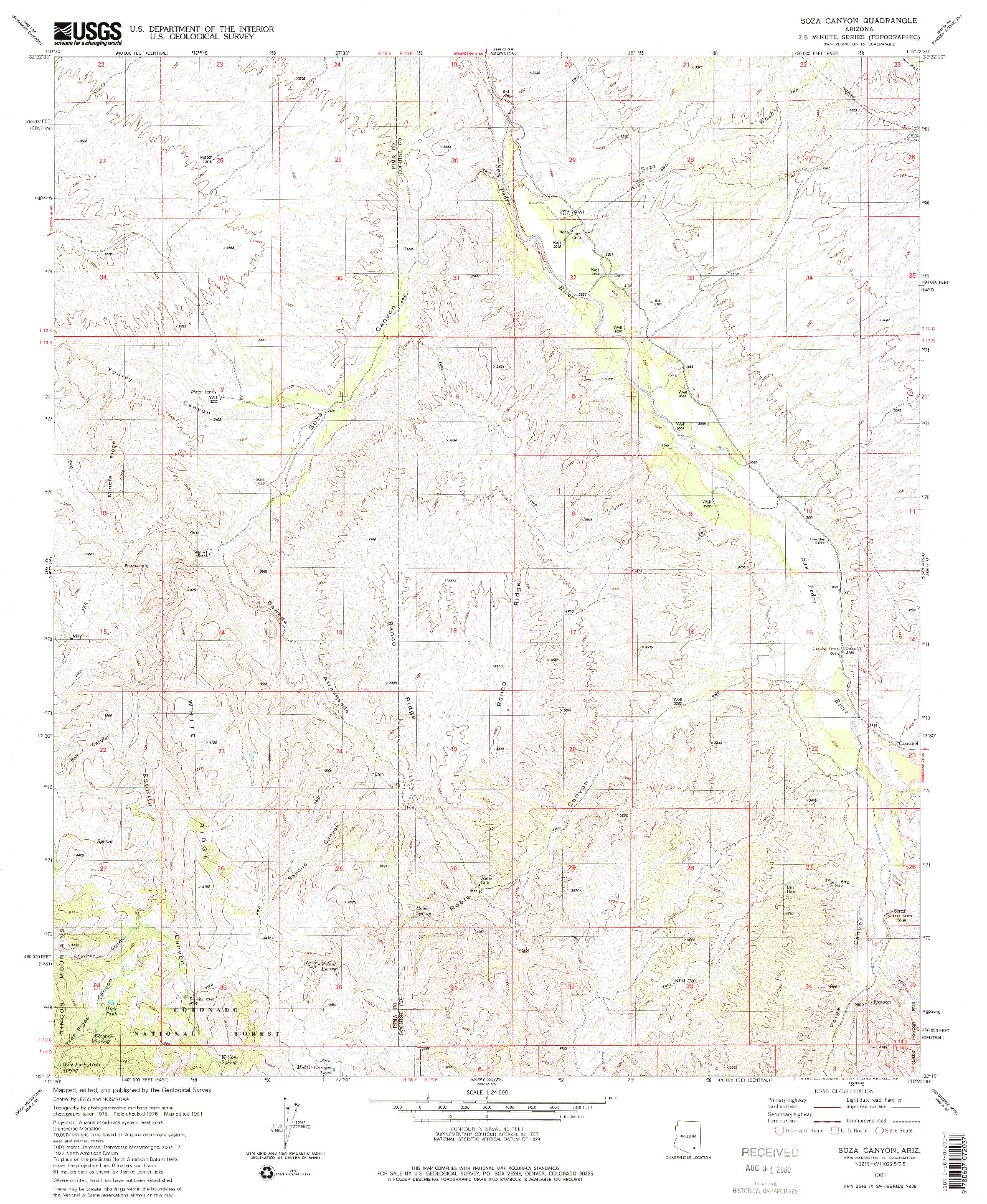 USGS 1:24000-SCALE QUADRANGLE FOR SOZA CANYON, AZ 1981