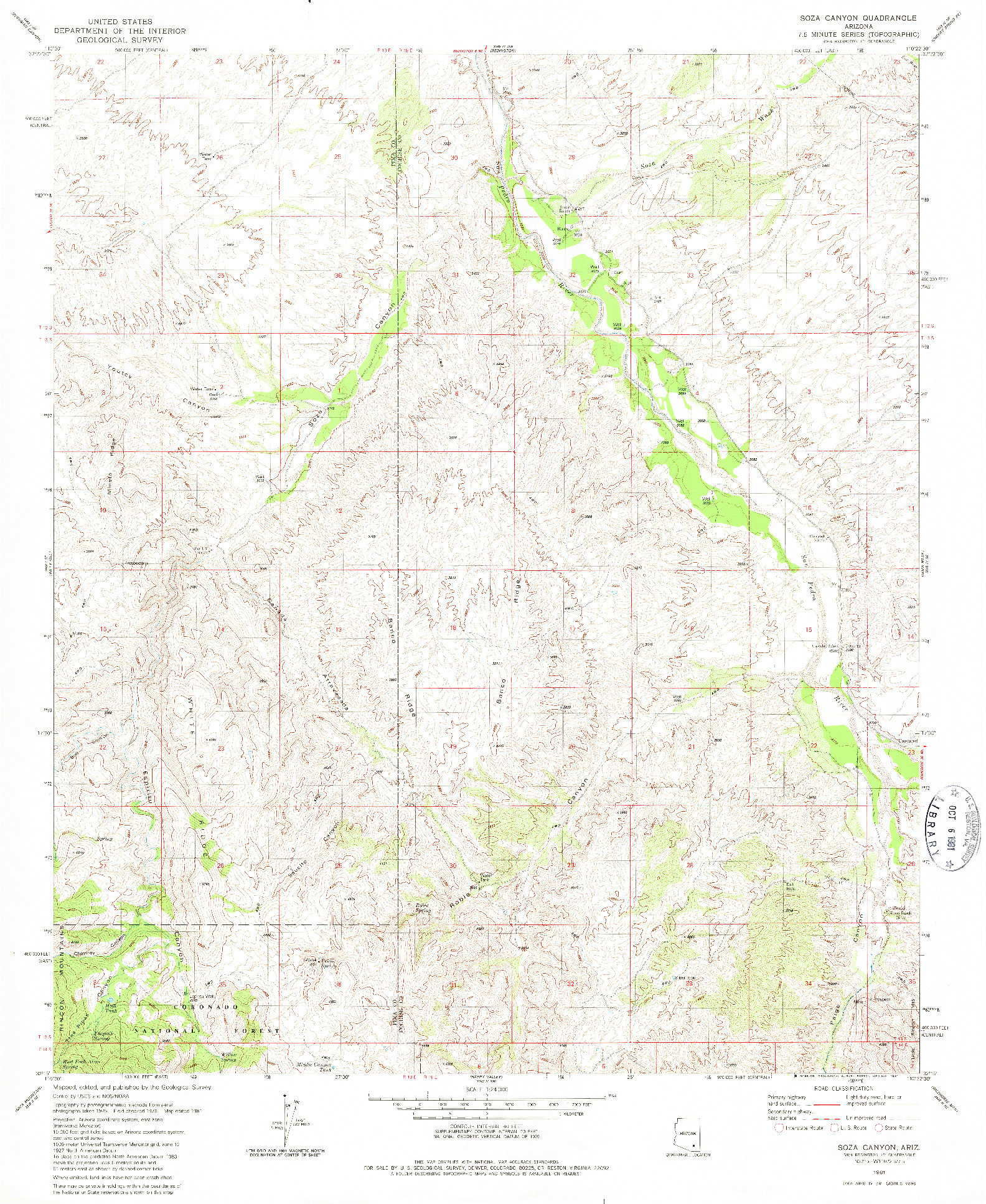 USGS 1:24000-SCALE QUADRANGLE FOR SOZA CANYON, AZ 1981