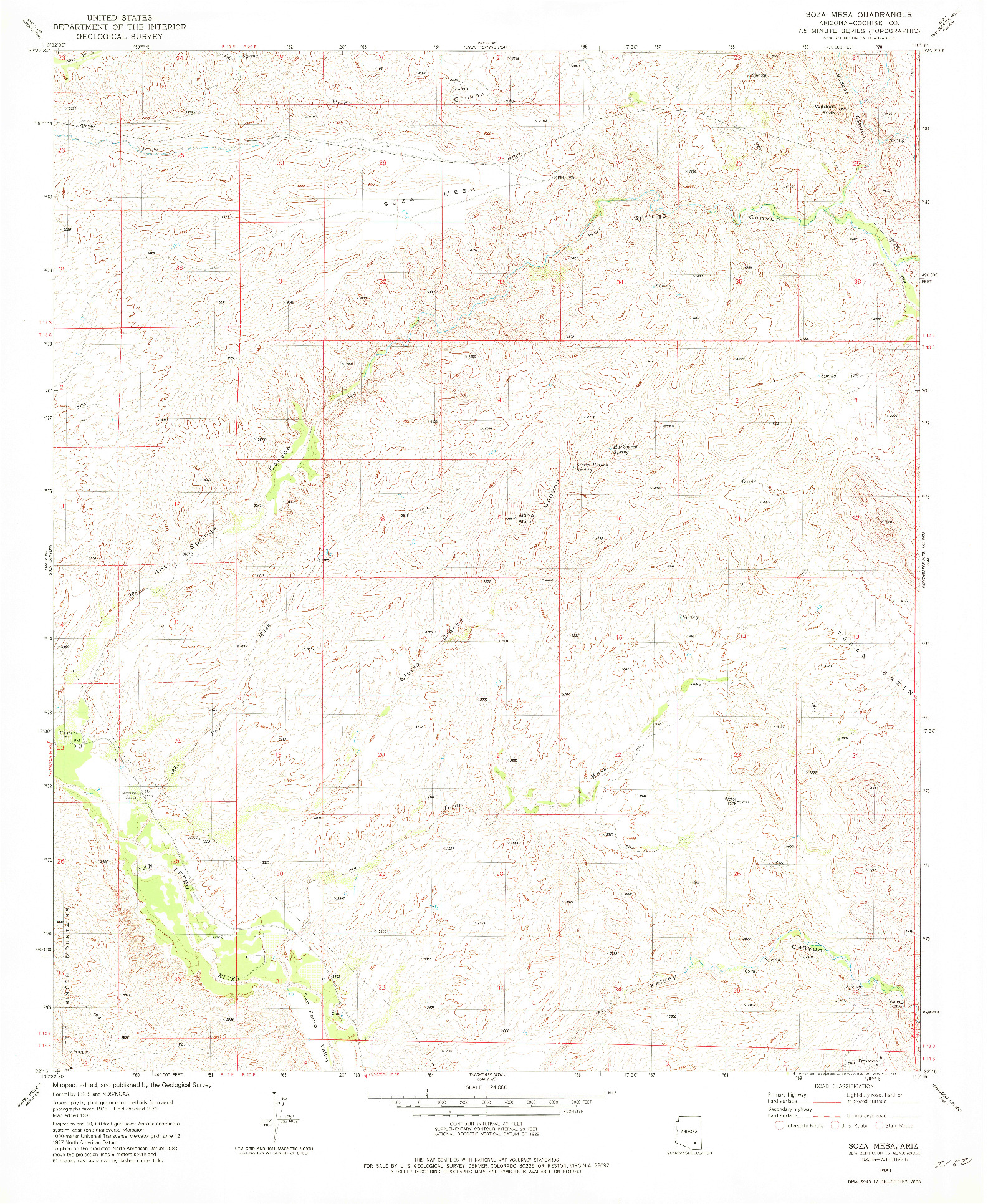 USGS 1:24000-SCALE QUADRANGLE FOR SOZA MESA, AZ 1981