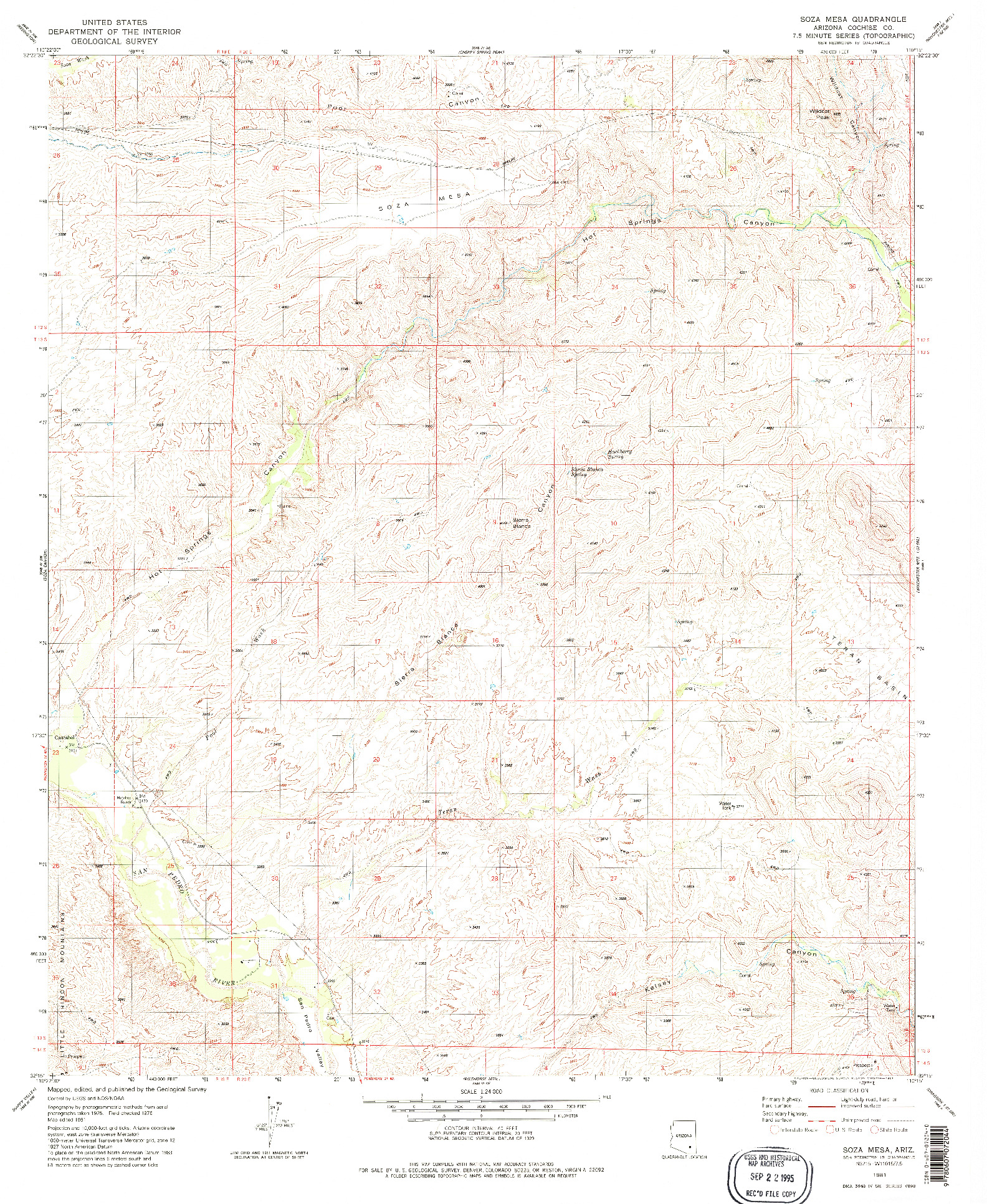 USGS 1:24000-SCALE QUADRANGLE FOR SOZA MESA, AZ 1981