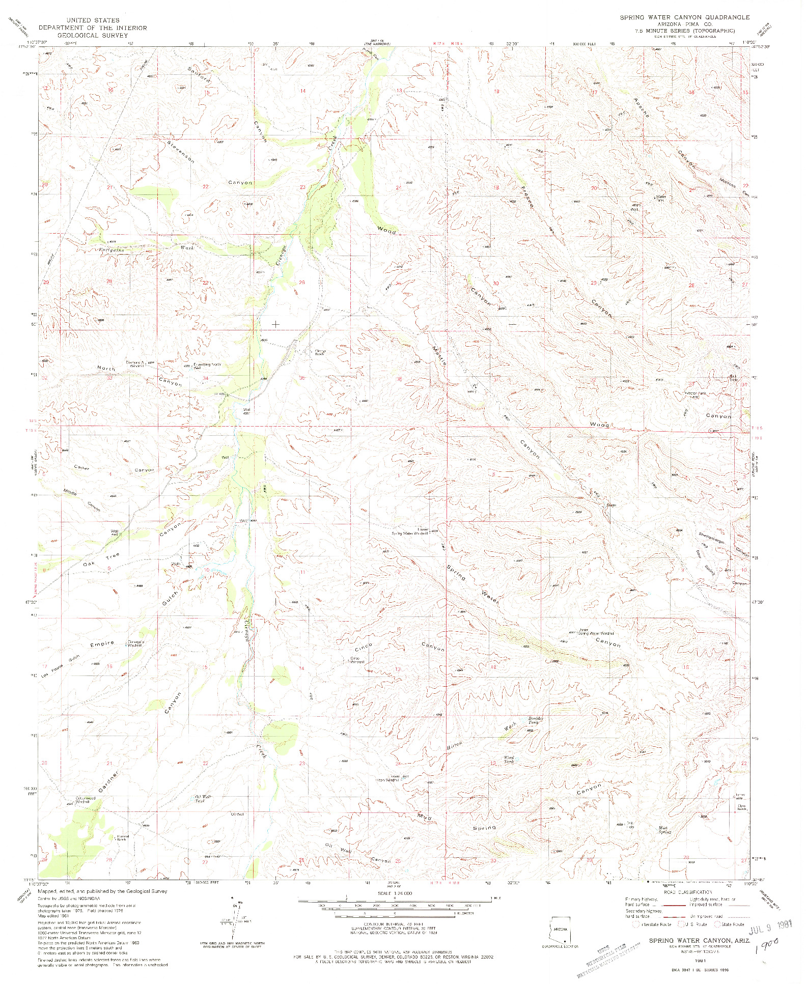 USGS 1:24000-SCALE QUADRANGLE FOR SPRING WATER CANYON, AZ 1981