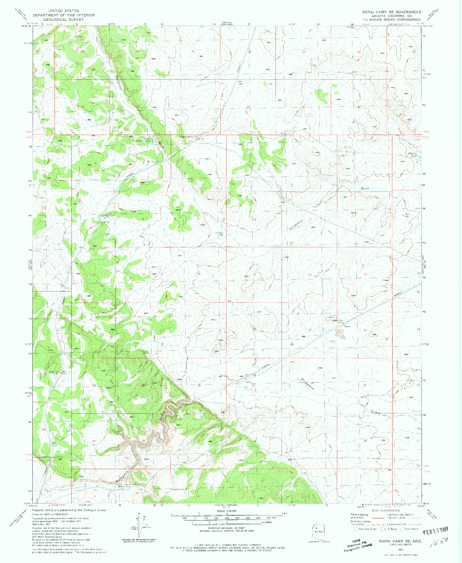 USGS 1:24000-SCALE QUADRANGLE FOR SUPAI CAMP SE, AZ 1981