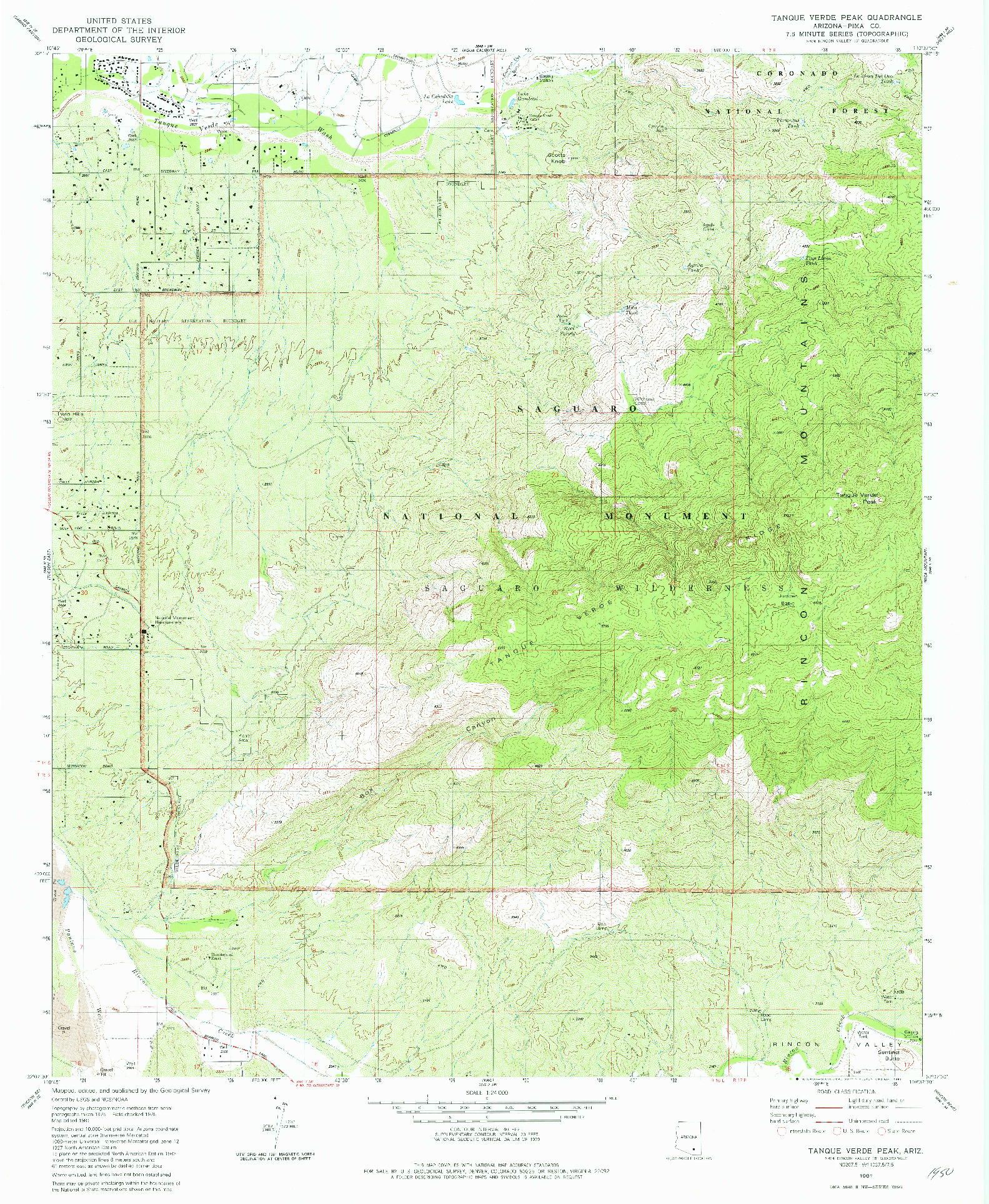 USGS 1:24000-SCALE QUADRANGLE FOR TANQUE VERDE PEAK, AZ 1981