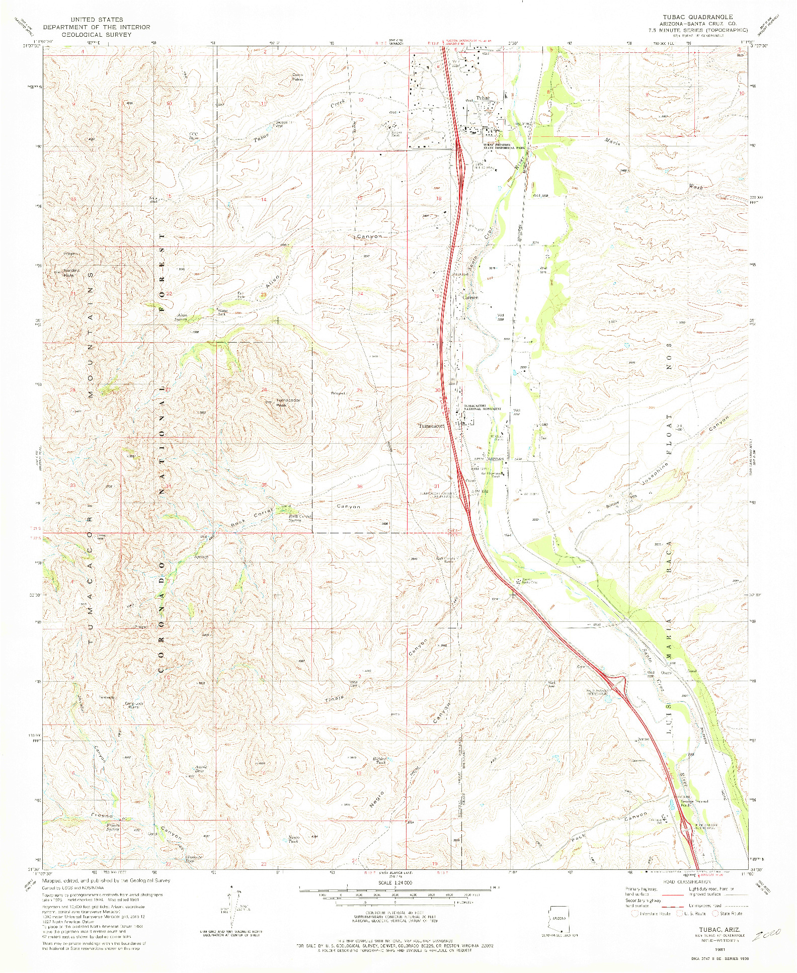 USGS 1:24000-SCALE QUADRANGLE FOR TUBAC, AZ 1981