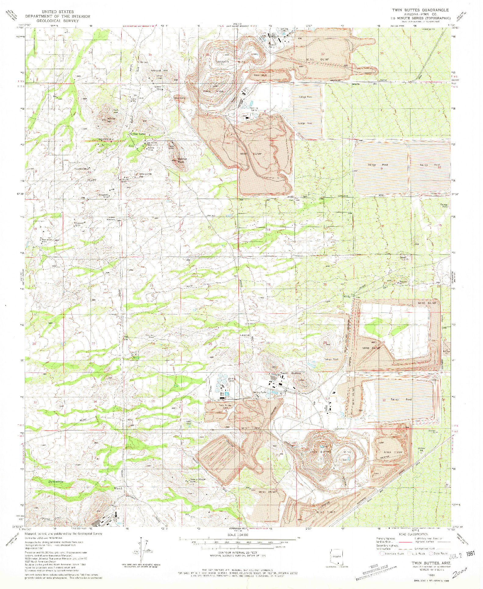 USGS 1:24000-SCALE QUADRANGLE FOR TWIN BUTTES, AZ 1981