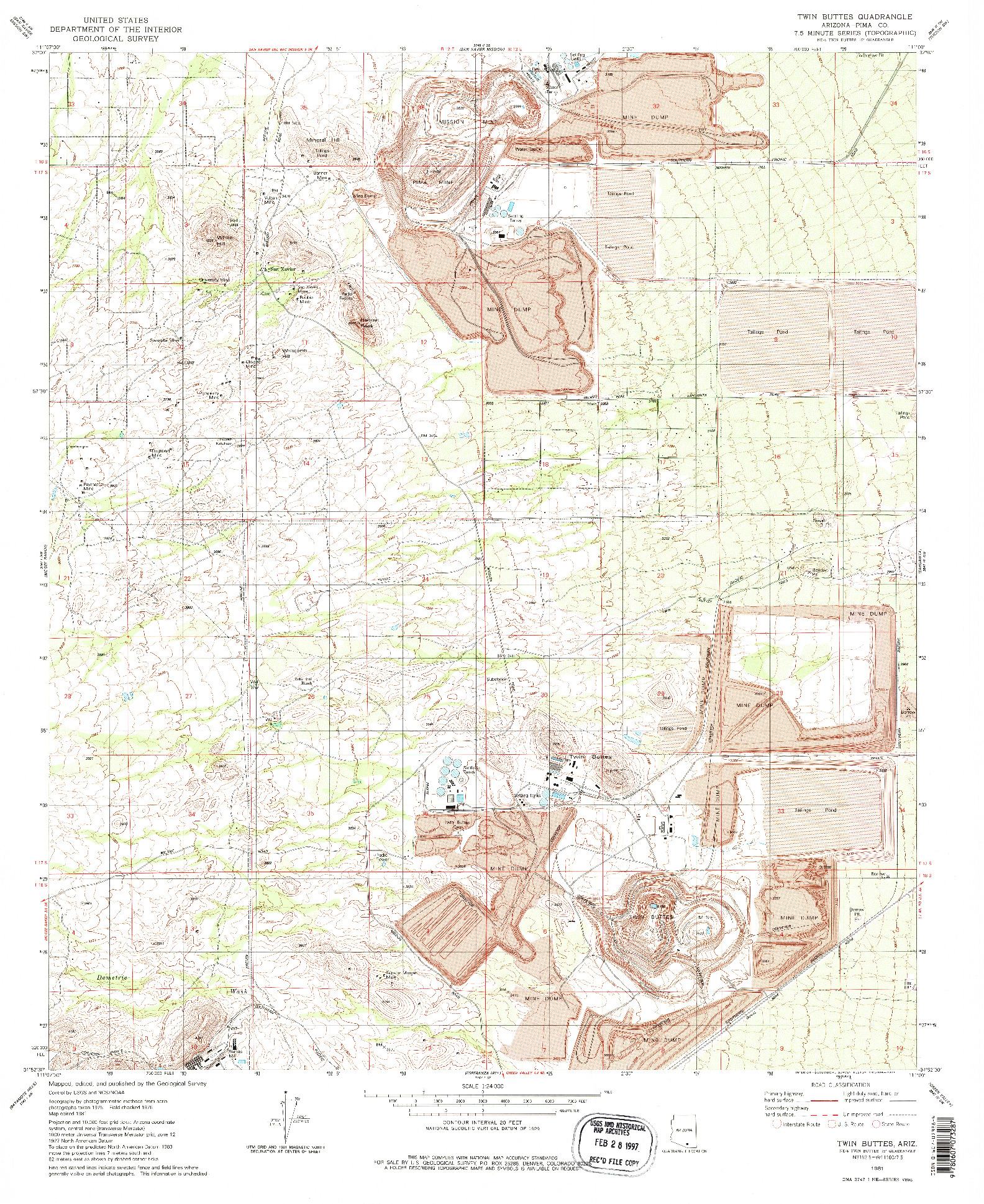 USGS 1:24000-SCALE QUADRANGLE FOR TWIN BUTTES, AZ 1981