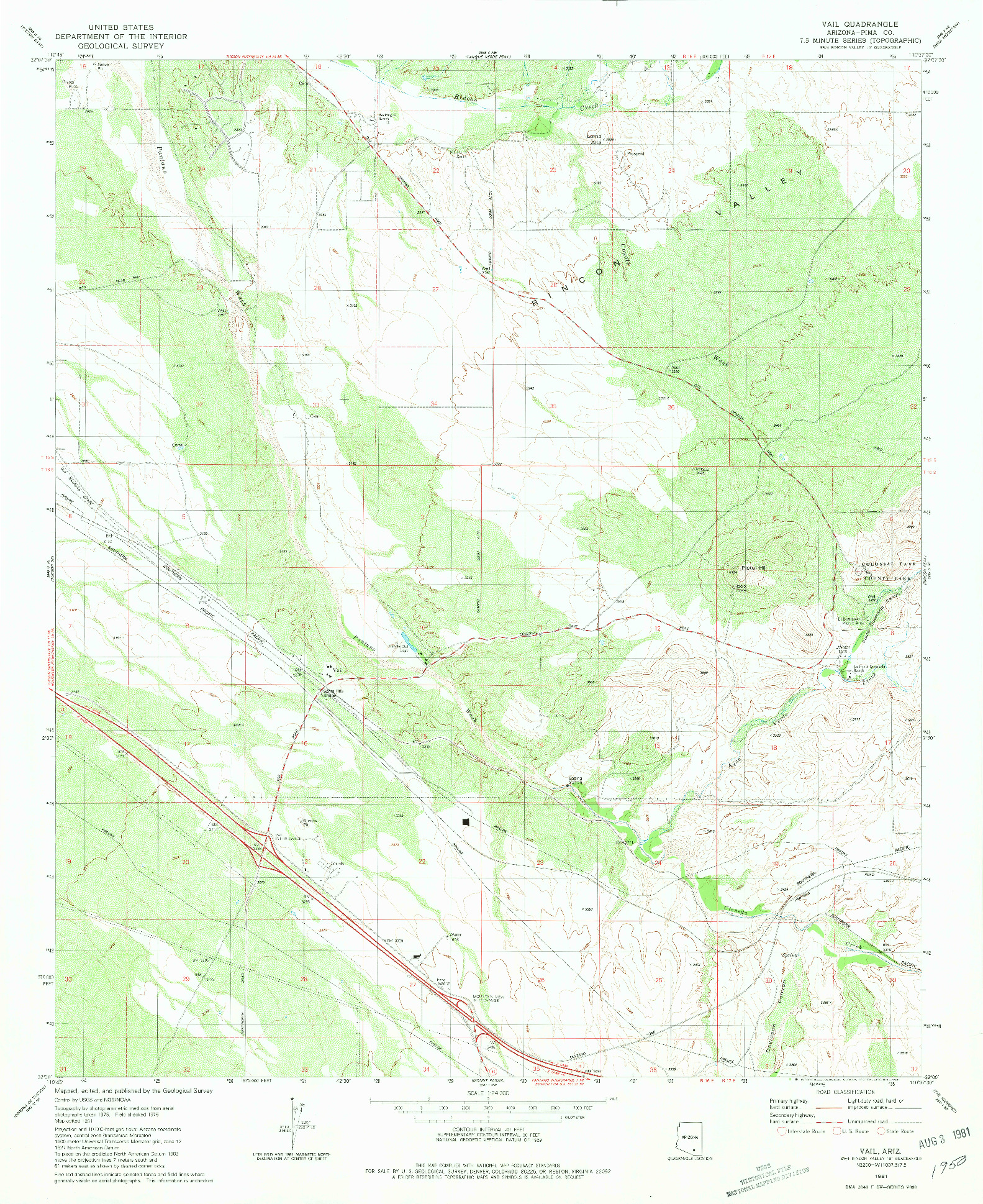 USGS 1:24000-SCALE QUADRANGLE FOR VAIL, AZ 1981