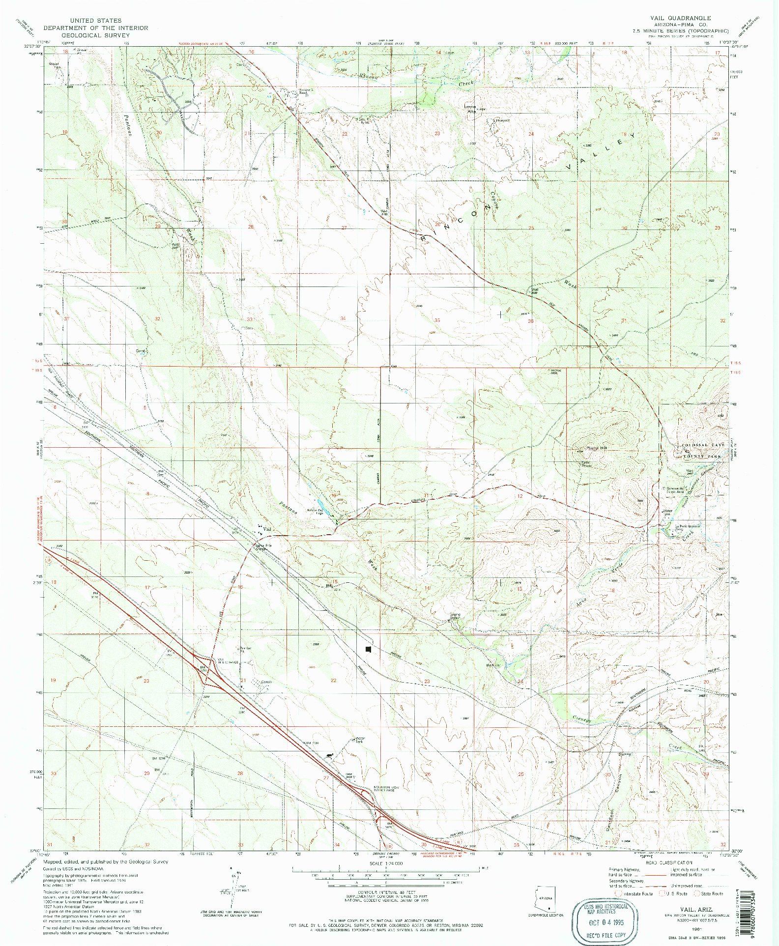 USGS 1:24000-SCALE QUADRANGLE FOR VAIL, AZ 1981