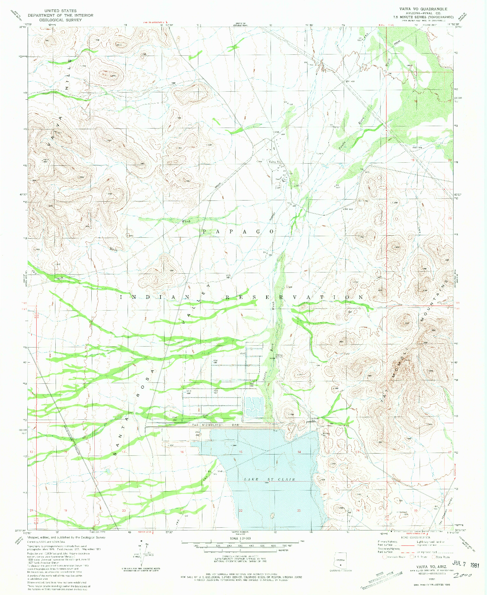 USGS 1:24000-SCALE QUADRANGLE FOR VAIVA VO, AZ 1981