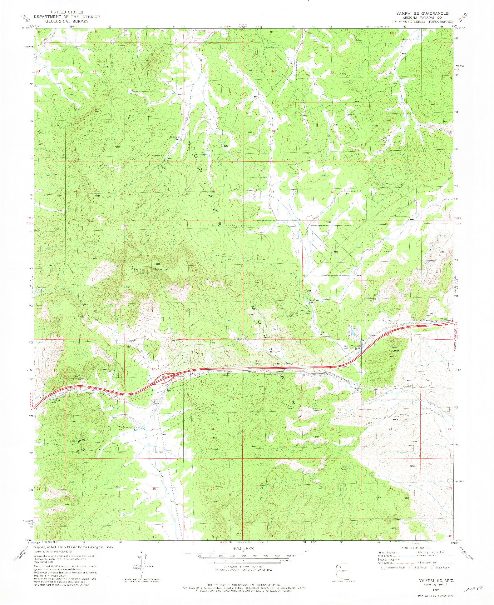 USGS 1:24000-SCALE QUADRANGLE FOR YAMPAI SE, AZ 1981