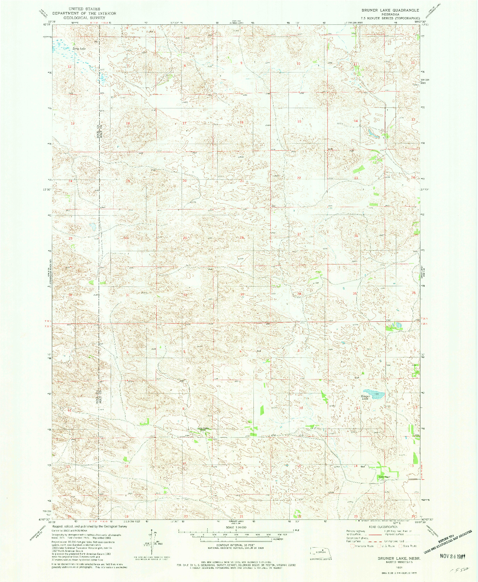 USGS 1:24000-SCALE QUADRANGLE FOR BRUNER LAKE, NE 1981