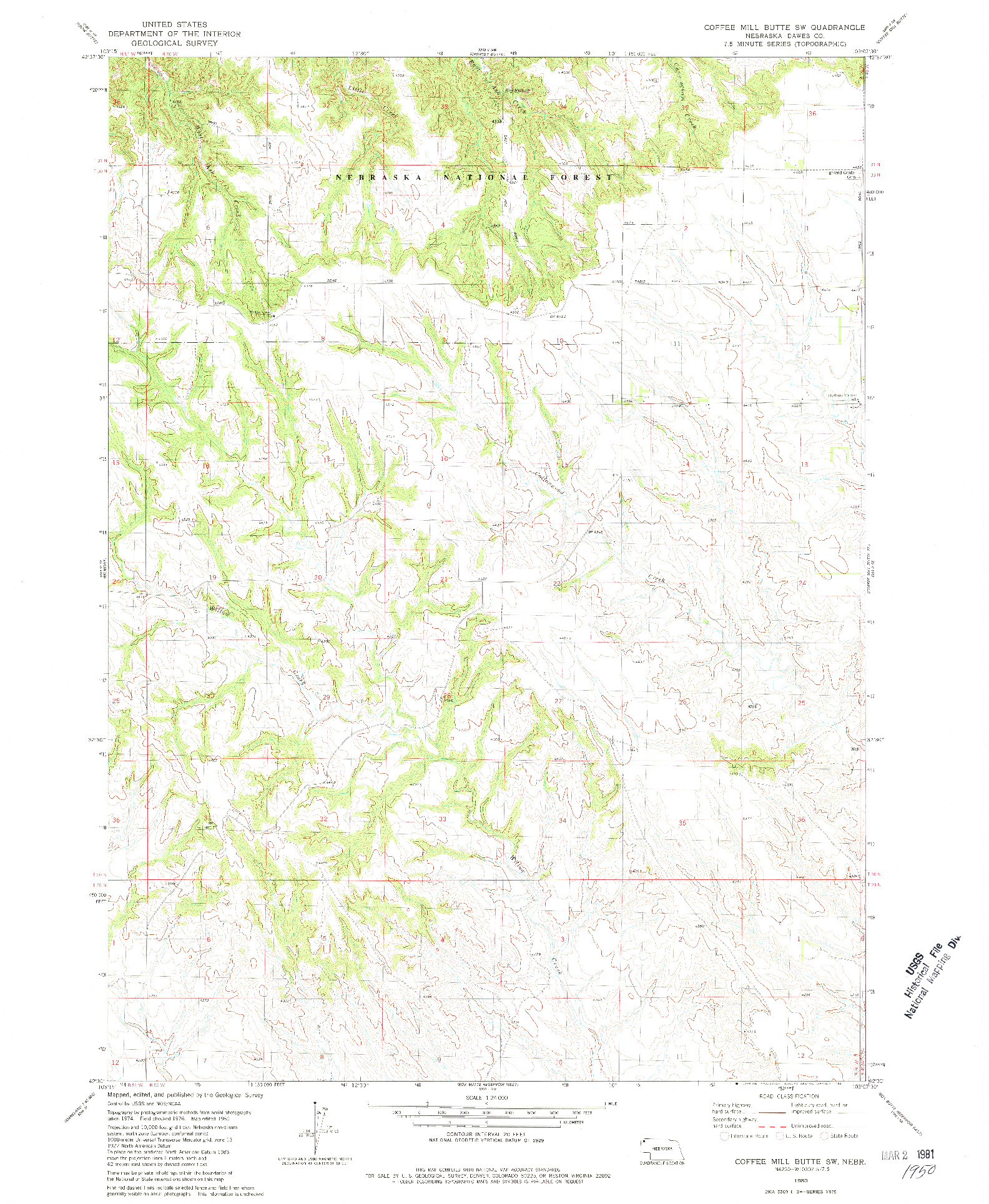 USGS 1:24000-SCALE QUADRANGLE FOR COFFEE MILL BUTTE SW, NE 1980