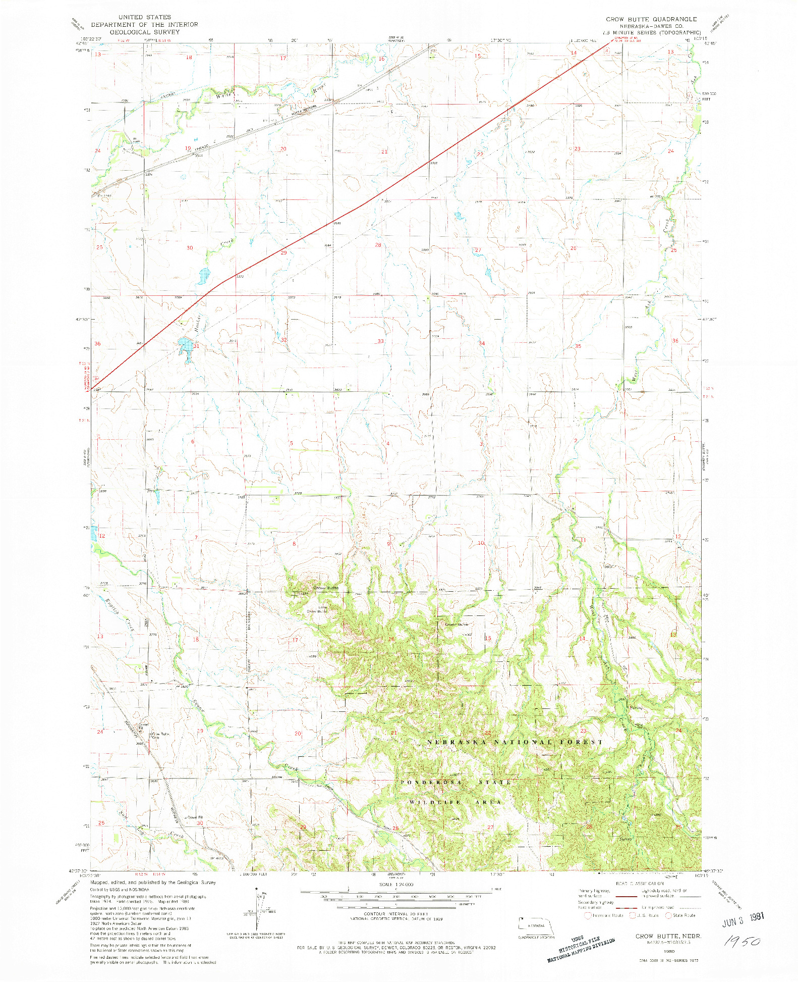 USGS 1:24000-SCALE QUADRANGLE FOR CROW BUTTE, NE 1980