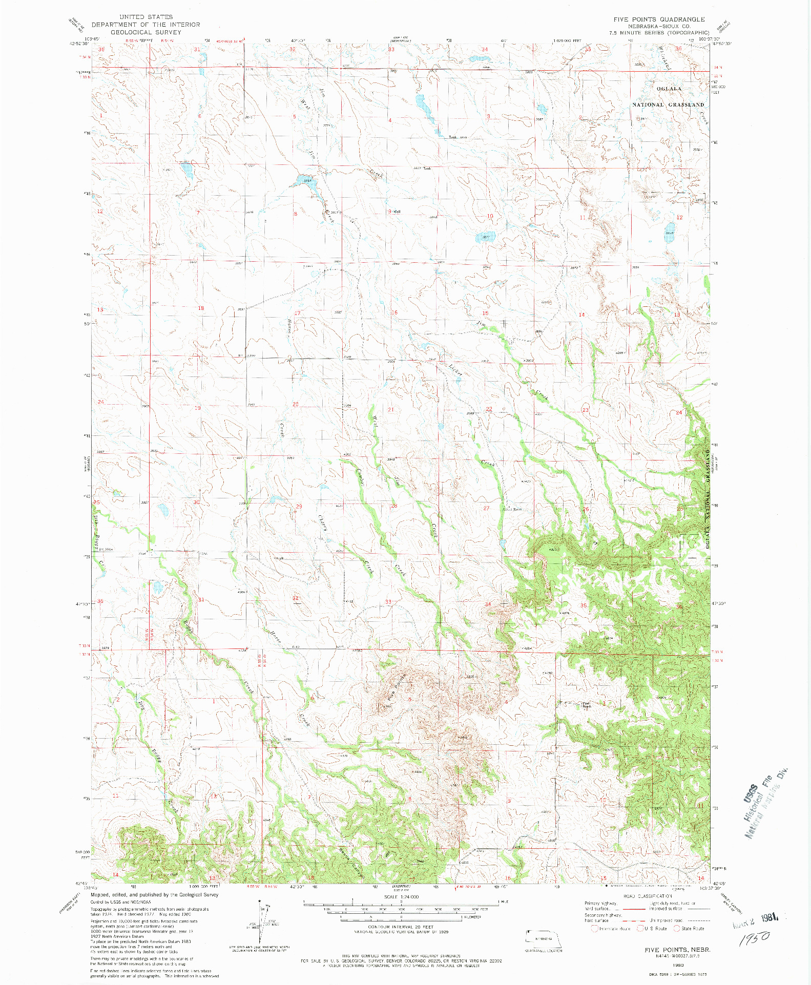 USGS 1:24000-SCALE QUADRANGLE FOR FIVE POINTS, NE 1980