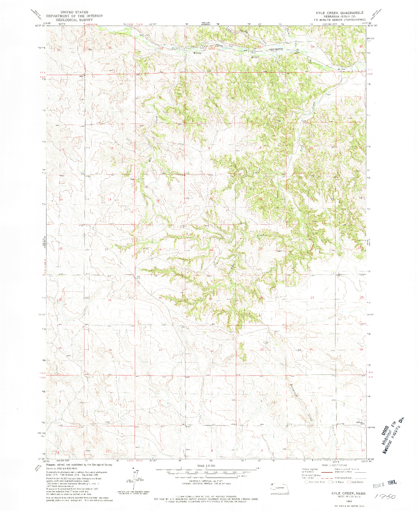 USGS 1:24000-SCALE QUADRANGLE FOR KYLE CREEK, NE 1980