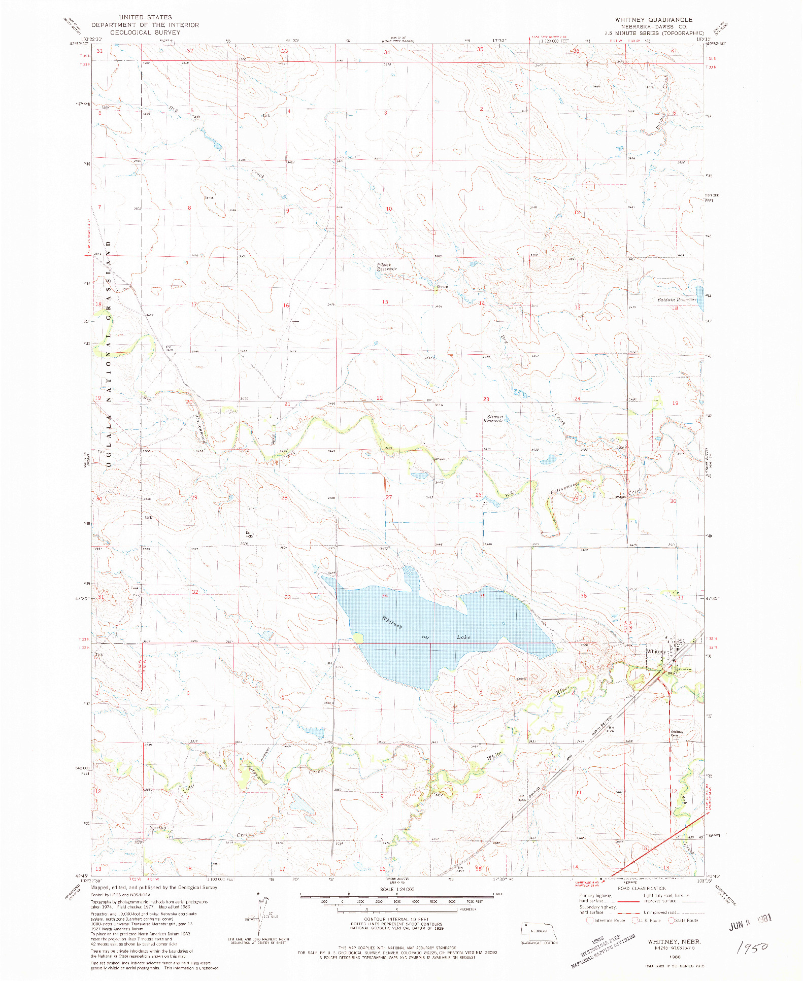 USGS 1:24000-SCALE QUADRANGLE FOR WHITNEY, NE 1980
