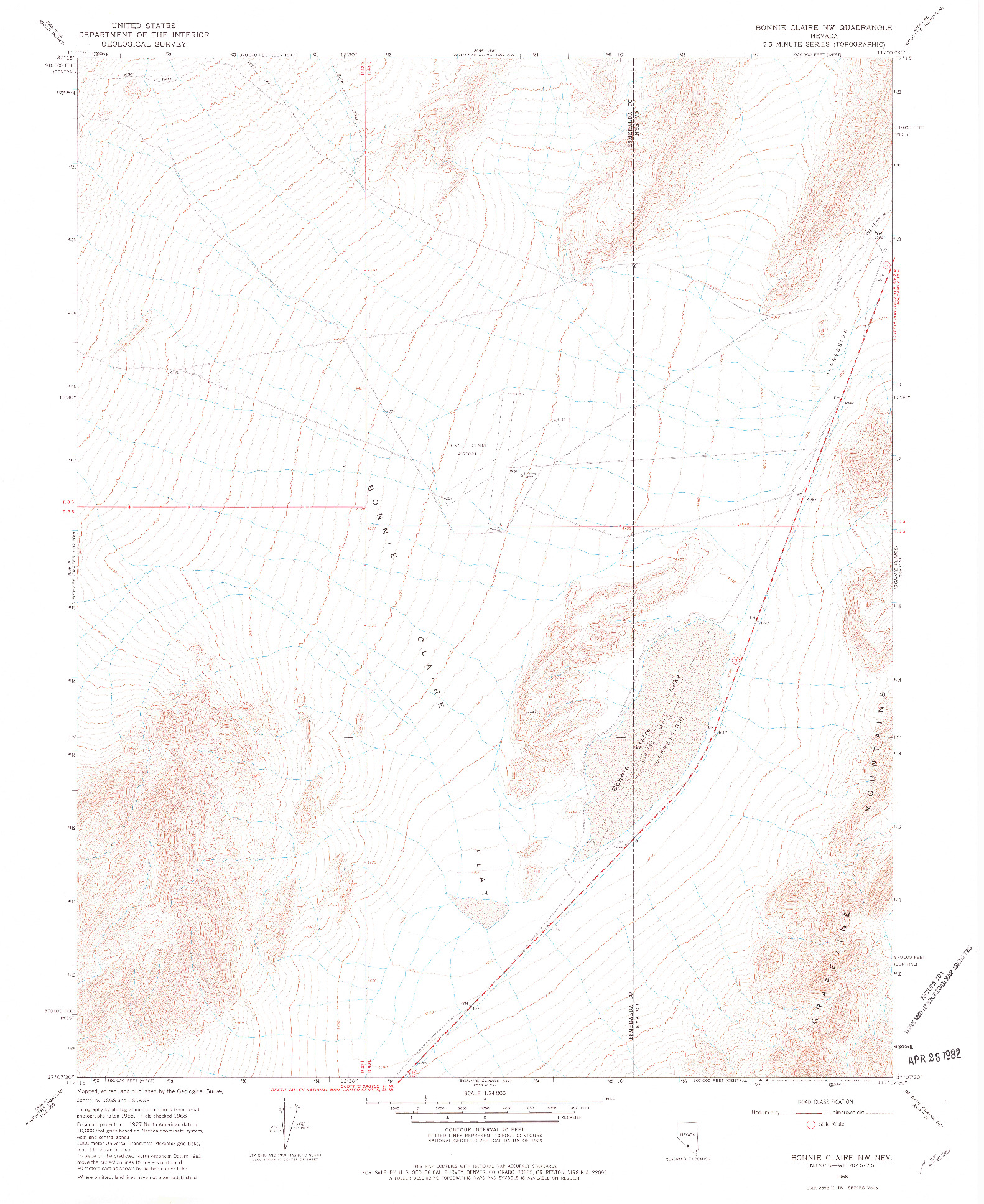 USGS 1:24000-SCALE QUADRANGLE FOR BONNIE CLAIRE NW, NV 1968