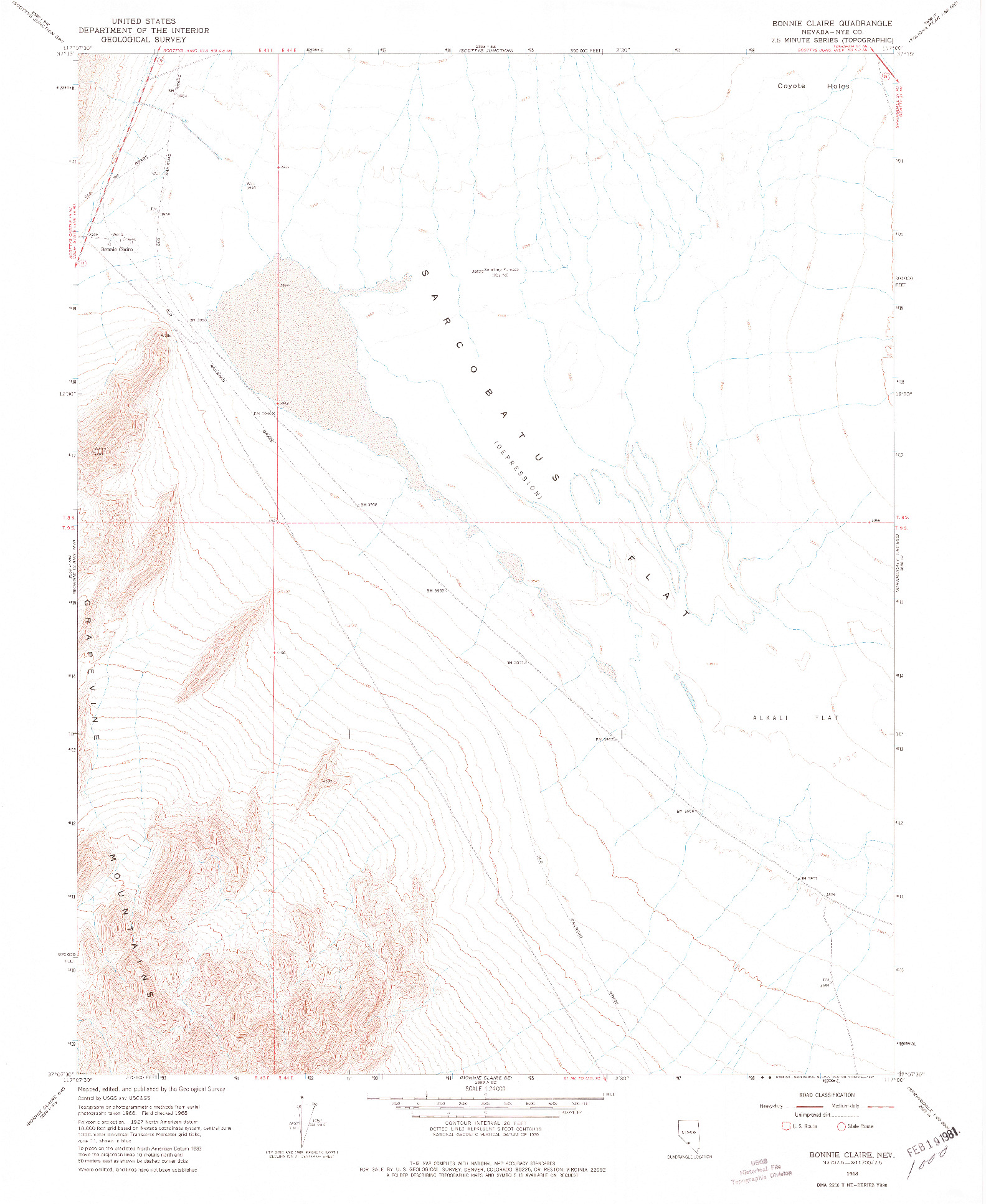 USGS 1:24000-SCALE QUADRANGLE FOR BONNIE CLAIRE, NV 1968
