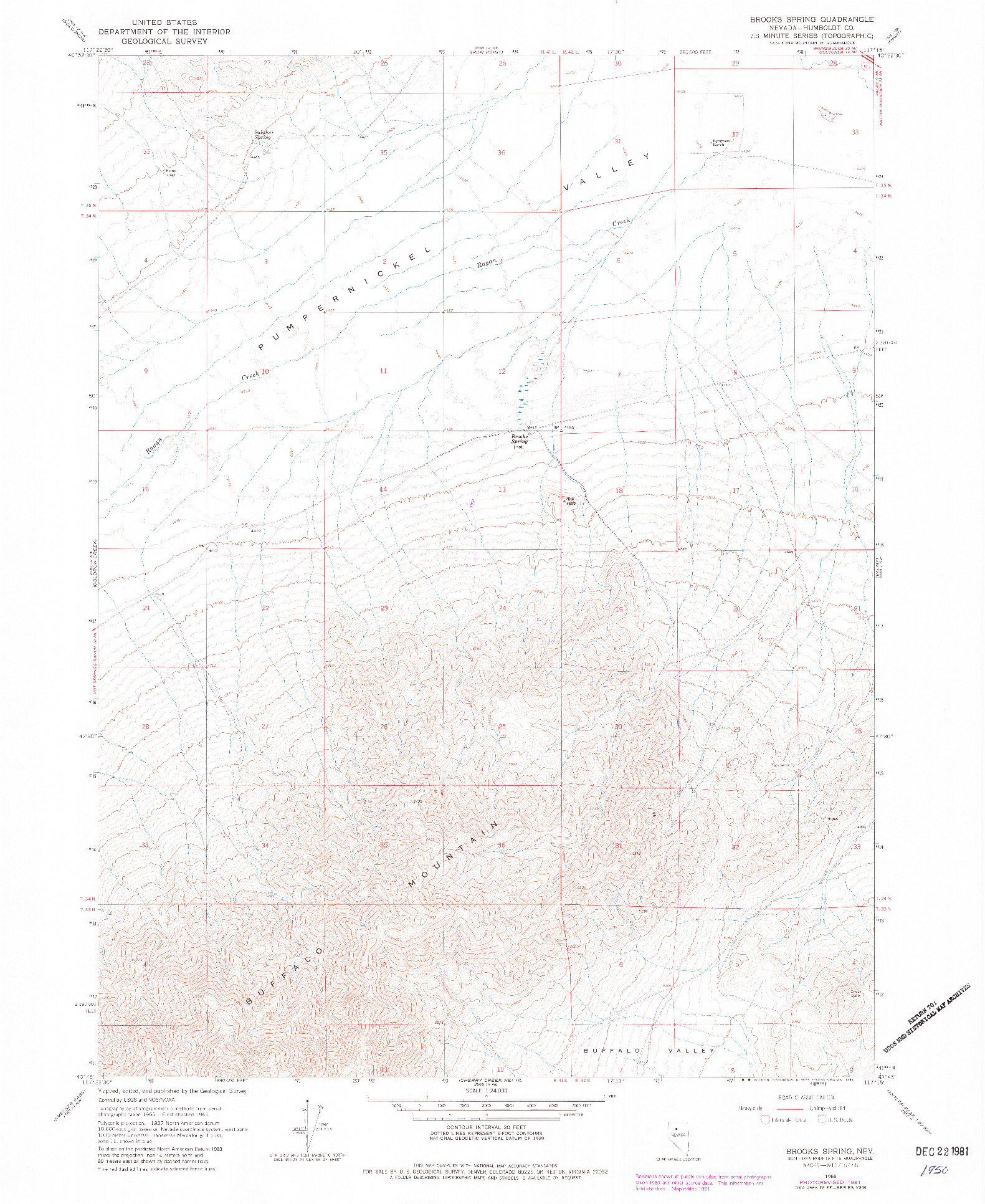 USGS 1:24000-SCALE QUADRANGLE FOR BROOKS SPRING, NV 1965