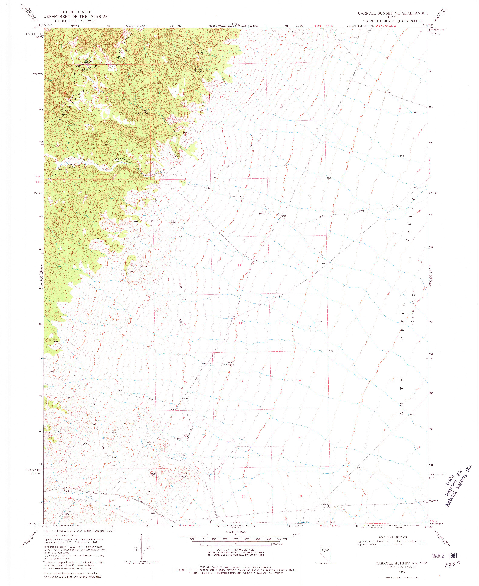 USGS 1:24000-SCALE QUADRANGLE FOR CARROLL SUMMIT NE, NV 1969