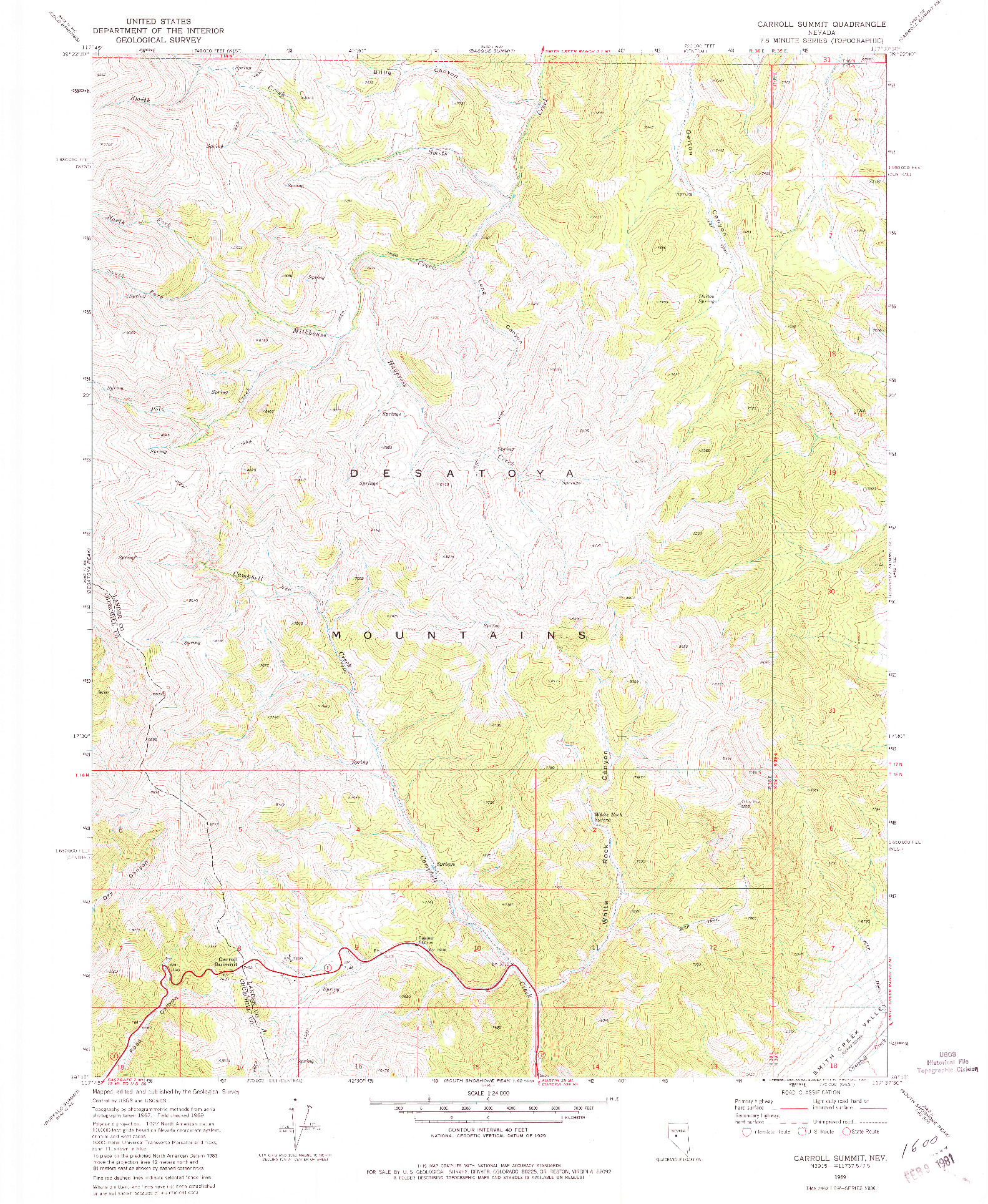 USGS 1:24000-SCALE QUADRANGLE FOR CARROLL SUMMIT, NV 1969