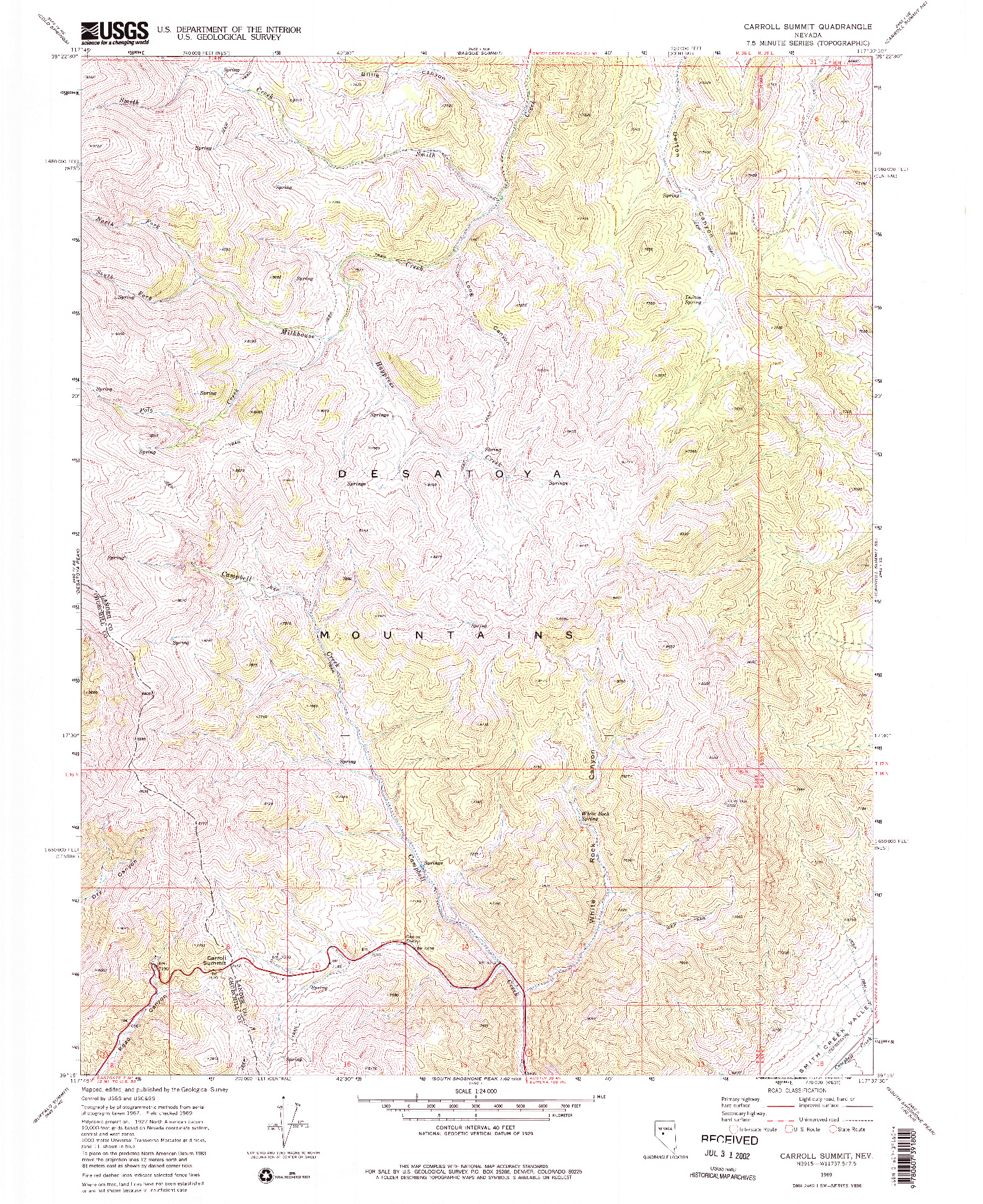 USGS 1:24000-SCALE QUADRANGLE FOR CARROLL SUMMIT, NV 1969