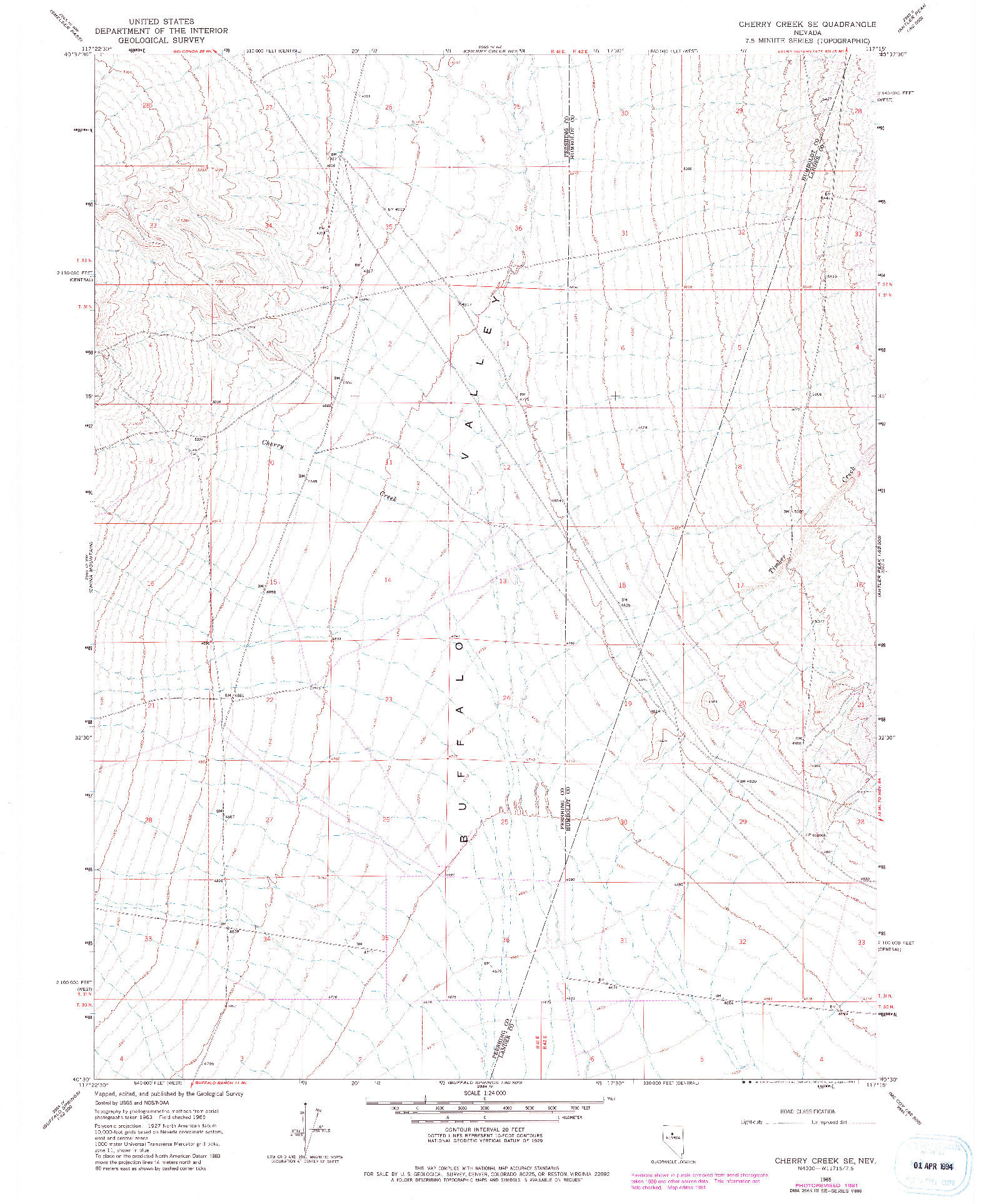 USGS 1:24000-SCALE QUADRANGLE FOR CHERRY CREEK SE, NV 1965